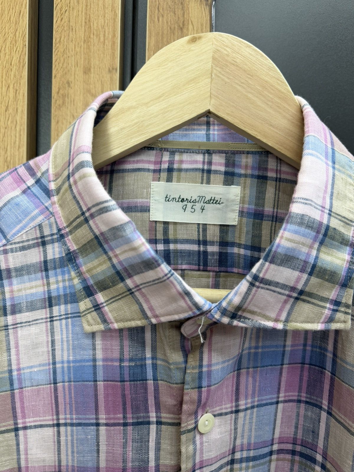 Tintoria Mattei Tintoria Mattei 954 100% Linen Plaid Shirt Size 41 16 Size US L / EU 52-54 / 3 - 5 Thumbnail