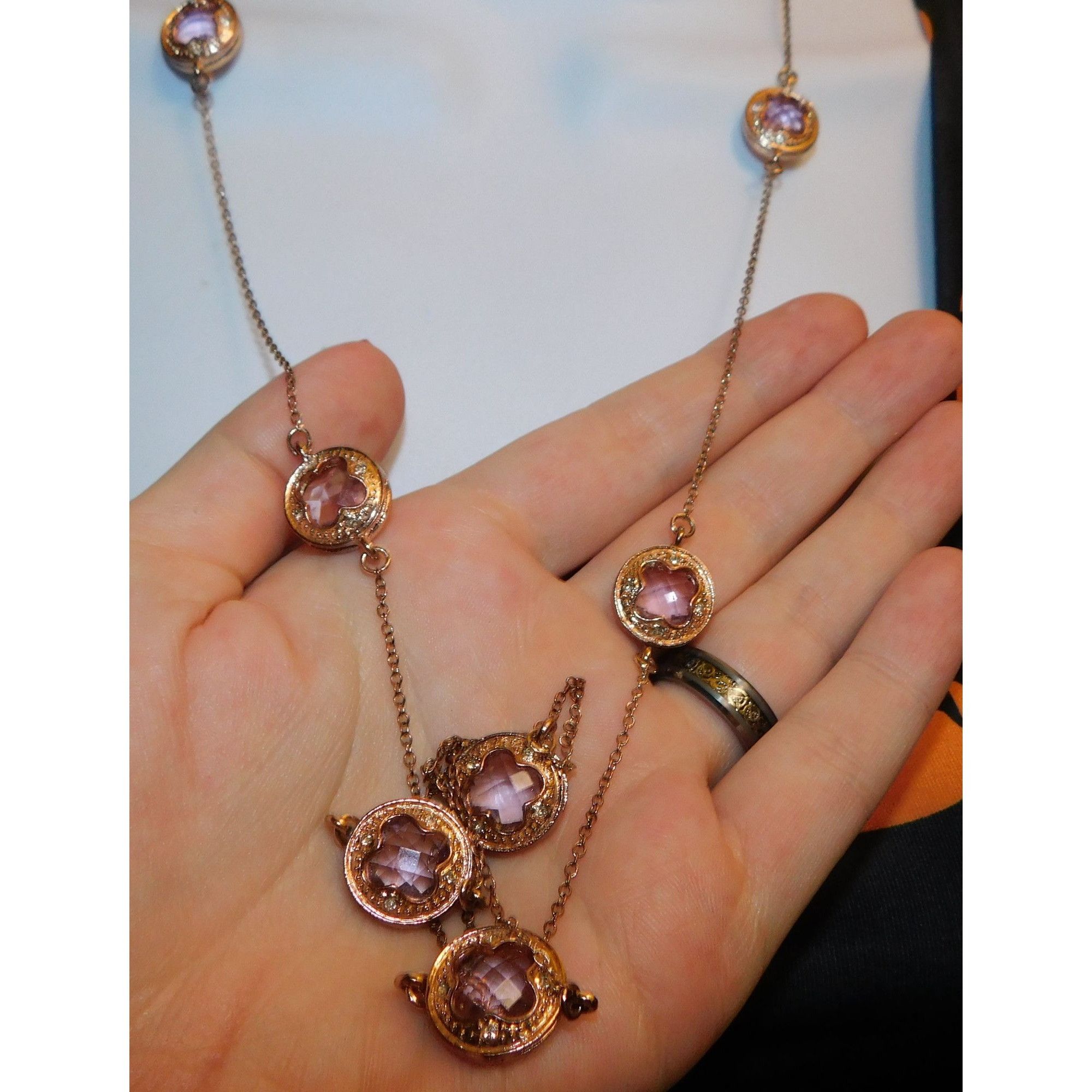Other Whimsical Pink Gemmed Rose Gold Tone Statement Necklace Size ONE SIZE - 2 Thumbnail