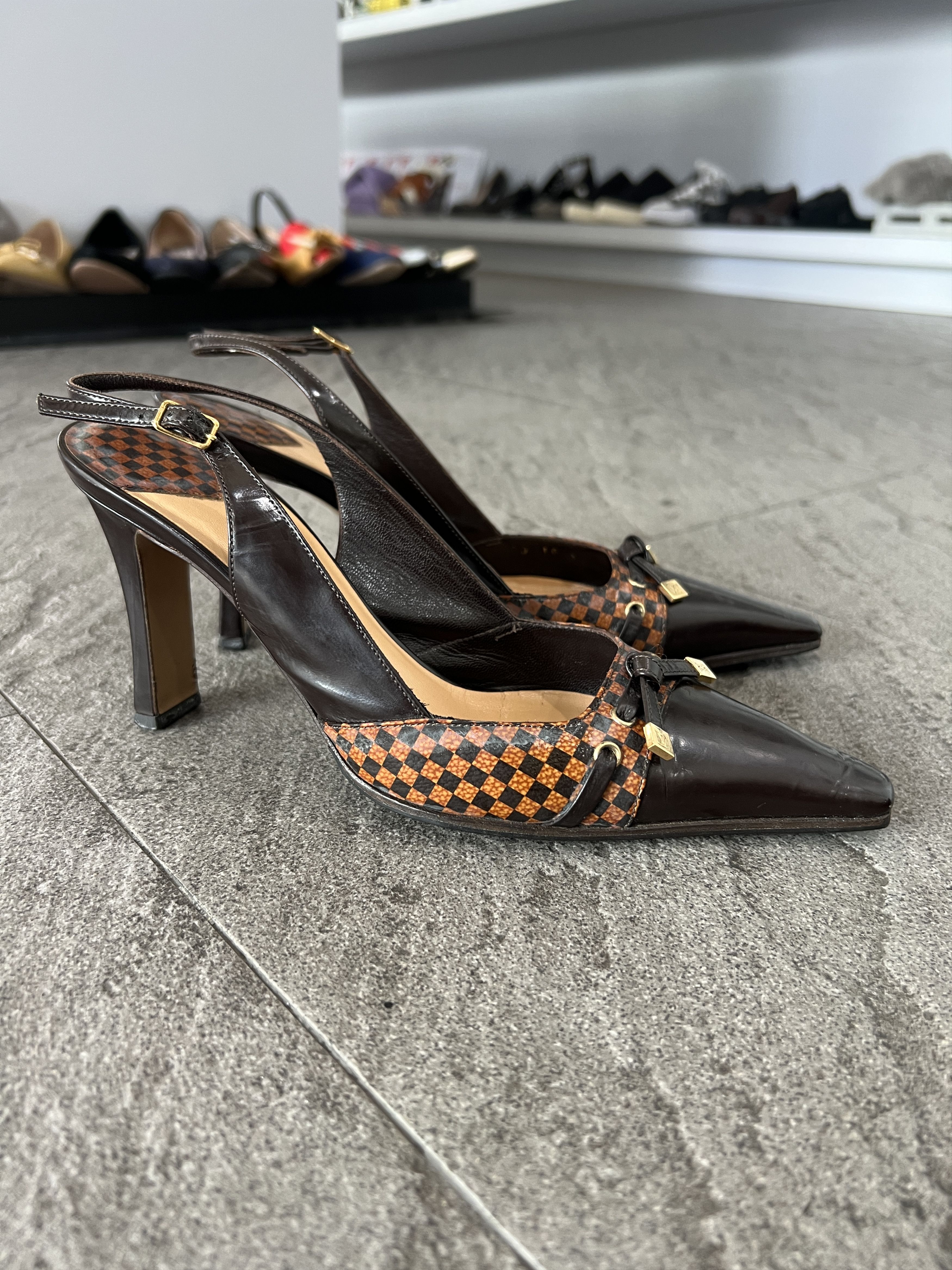 Louis Vuitton Louis Vuitton Damier Slingback Heels Brown 37.5 Size US 7.5 / IT 37.5 - 3 Thumbnail