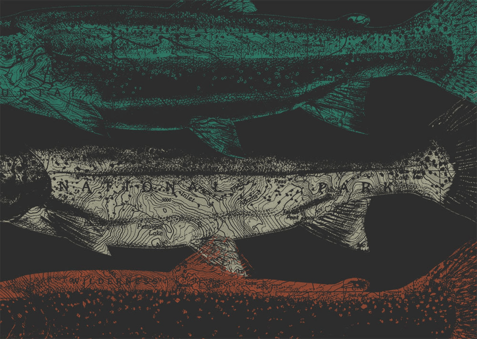 Designer × Vintage Men's Topographic Trout Fly Fishing T-Shirt Size US S / EU 44-46 / 1 - 2 Thumbnail
