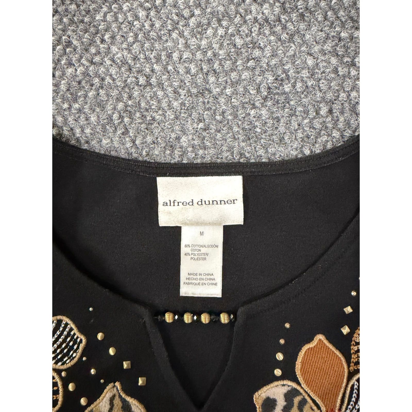 Vintage Alfred Dunner Blouse Womens M Black Floral Embroidered Long Sleeve Casual Shirt Size M / US 6-8 / IT 42-44 - 3 Thumbnail