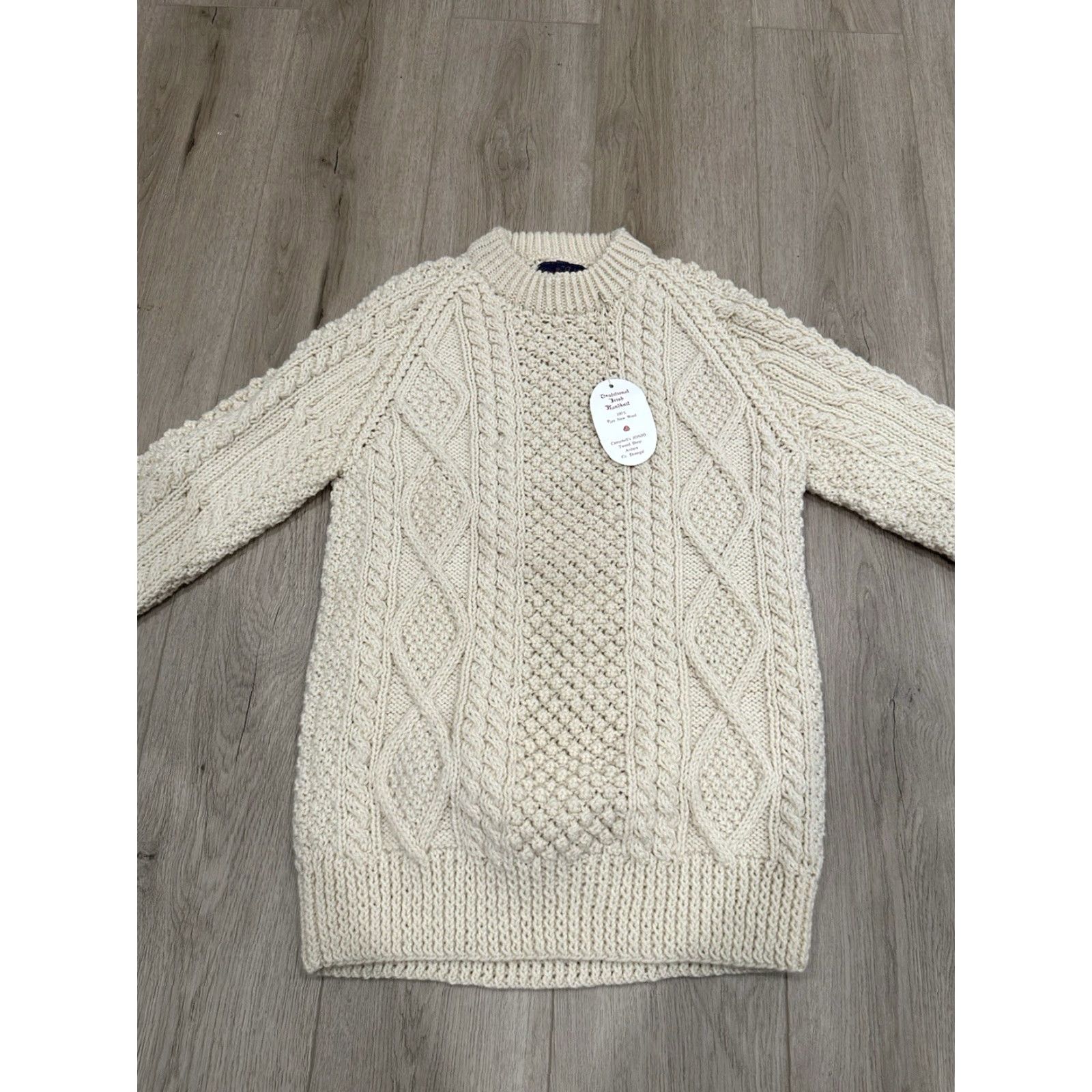 Vintage VINTAGE Campbell's Sweater Aran Cable-Knit Wool Ivory 42 Women Crew Neck Long Sleeve NWT Ireland Size M / US 6-8 / IT 42-44 - 3 Thumbnail