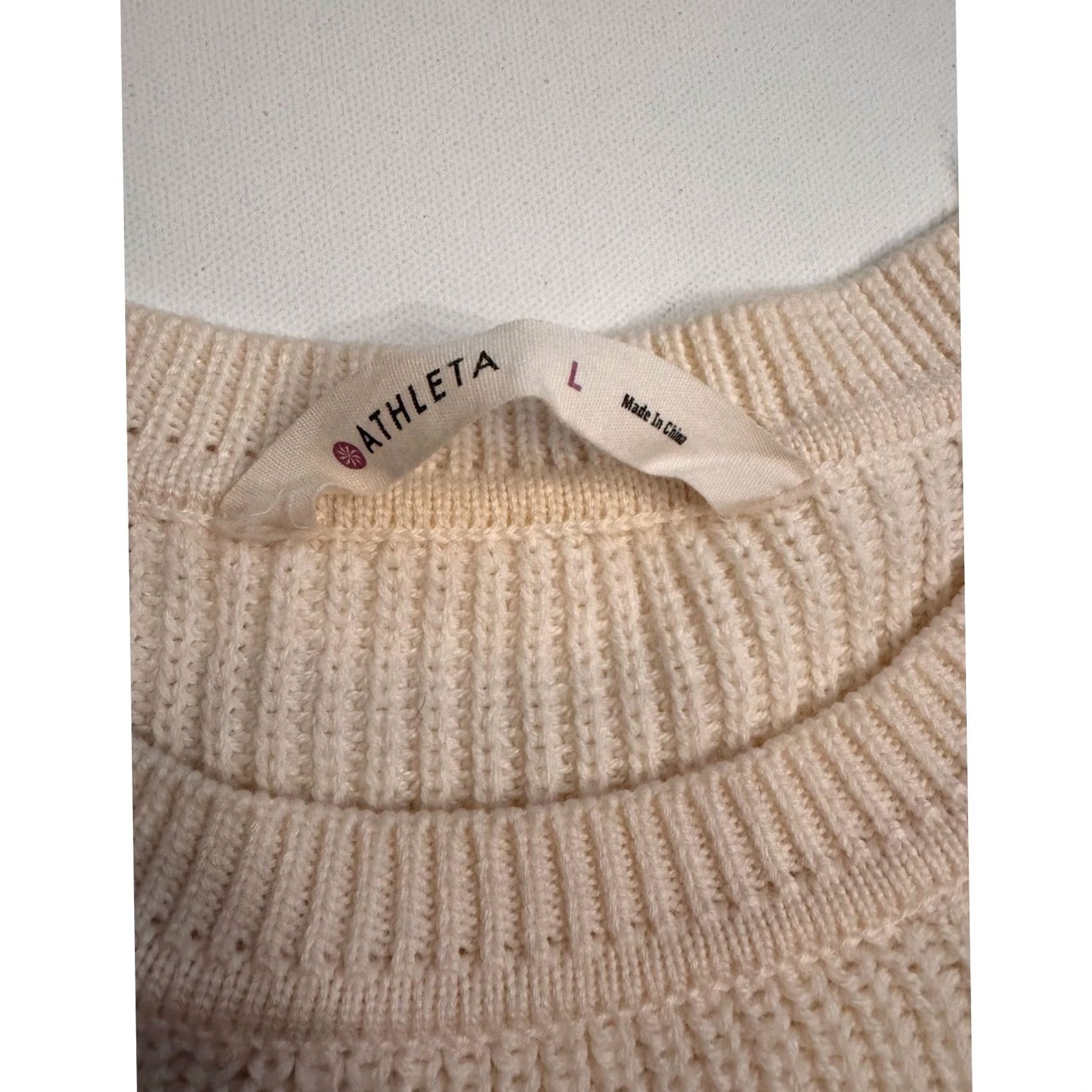 Athleta Athleta Women's L Cream Merino Wool Blend Tunic Sweater Size L / US 10 / IT 46 - 3 Thumbnail