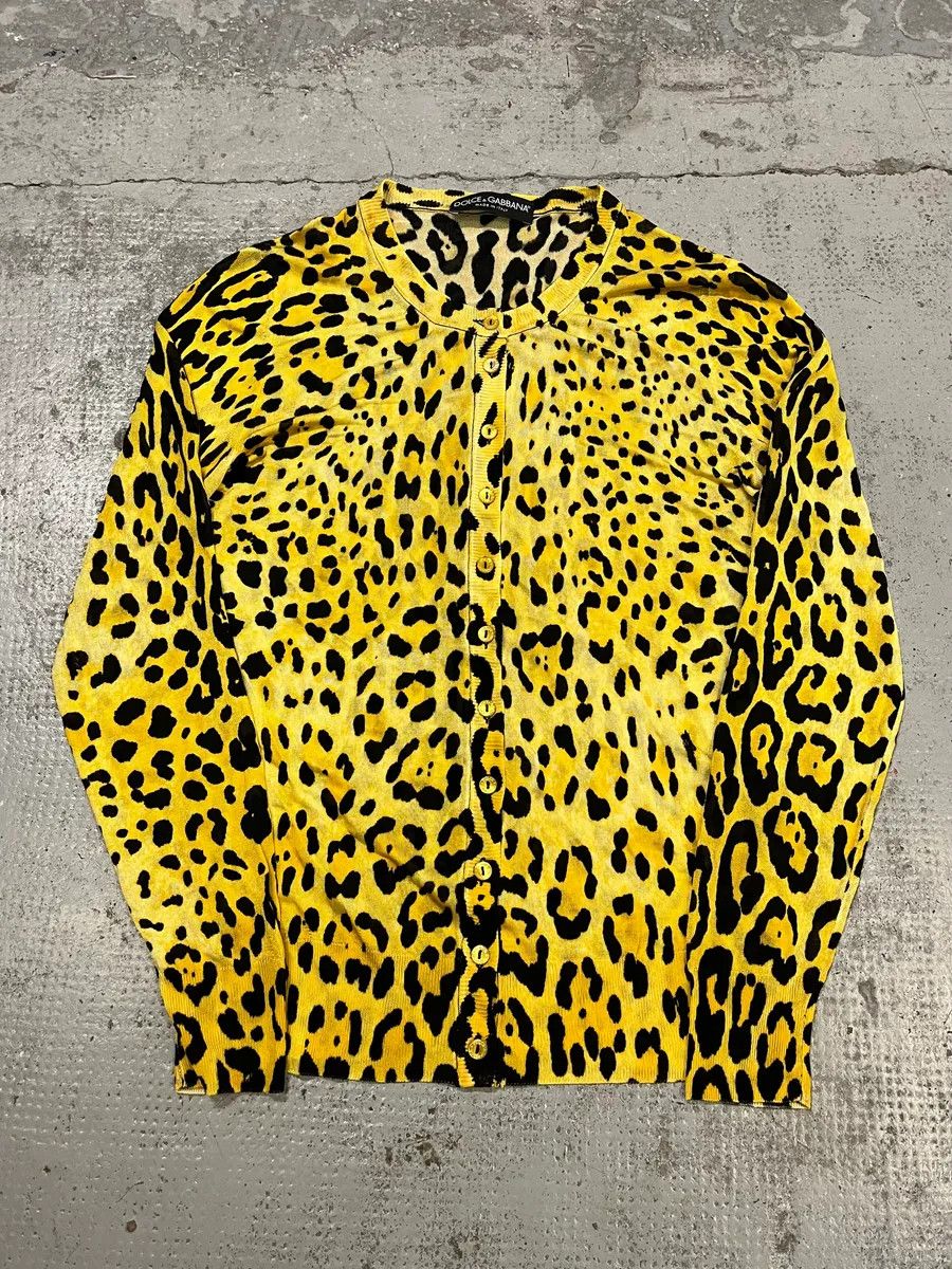 Dolce & Gabbana 2010s Dolce & Gabbana Leopard Black & Yellow Cardigan Size M / US 6-8 / IT 42-44 - 4 Thumbnail