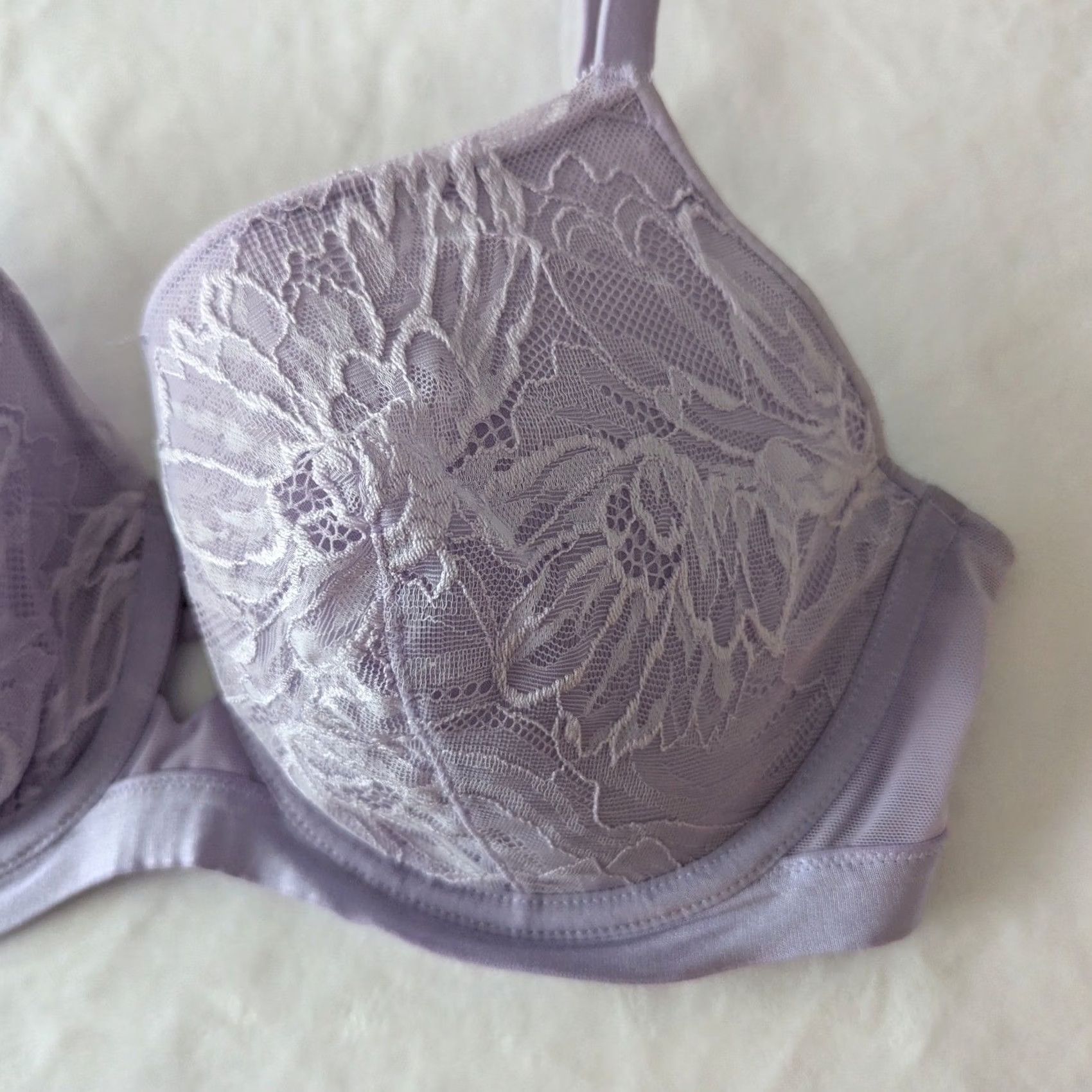 Vintage Soma Full Coverage Bra 36D Lavender Lace Underwire Lightly Lined Women's Womens Lace Adjustable Straps Nyl on Spandex, Hook & Eye (36D) Size ONE SIZE - 2 Thumbnail