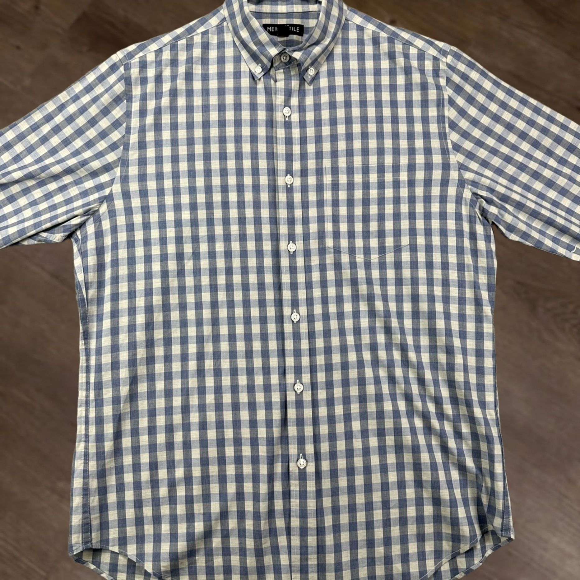 Vintage J Crew Mercantile Flex Mens Button Down Shirt Medium Blue Check Pocket Stretch Size US M / EU 48-50 / 2 - 1 Thumbnail