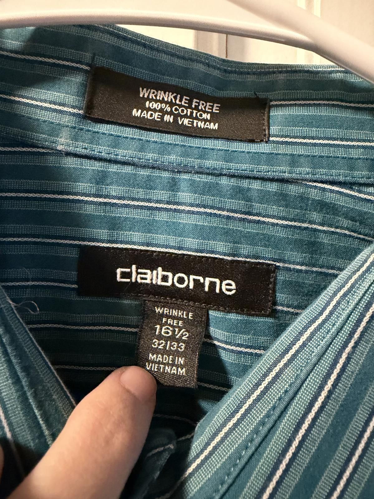 Liz Claiborne Claiborne Wrinkle-Free 100% Cotton Striped ButtonUp Shirt 32 Size 42R - 2 Thumbnail