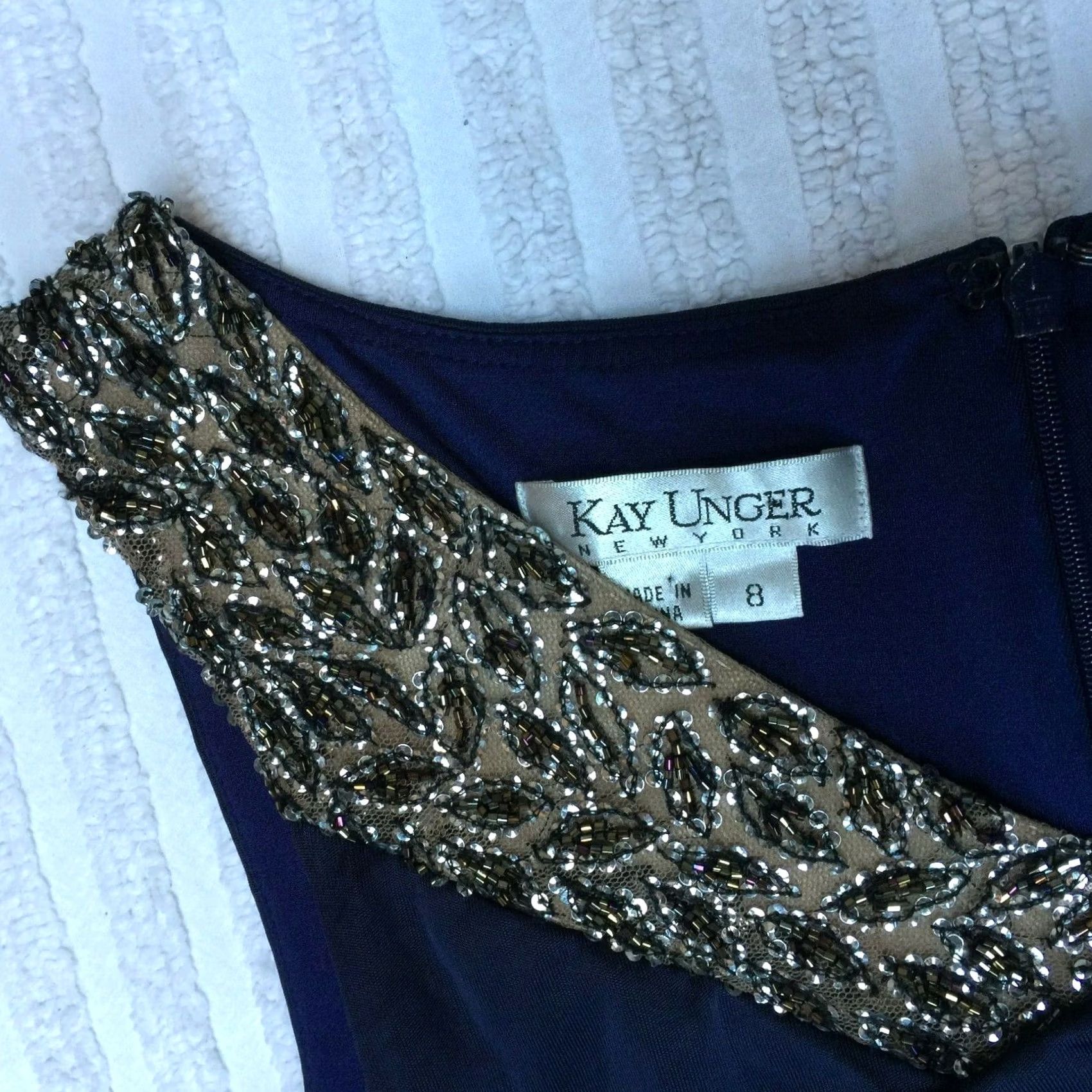 Vintage VINTAGE Kay Unger Beaded Drape Front Sleeveless Sheath Dress Lined Navy 8 Womens Girls Mens Adjustable Size M / US 6-8 / IT 42-44 - 5 Thumbnail