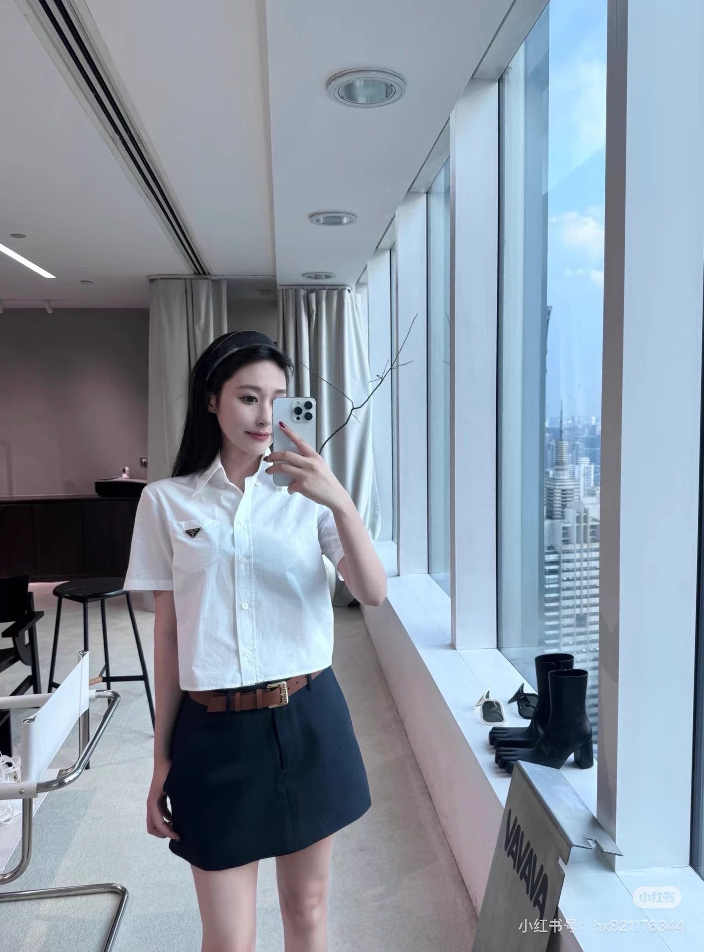 Prada Prada Classic Poplin Triangle Logo Pocket Cropped Shirt 36 Size XS / US 0-2 / IT 36-38 - 7 Thumbnail