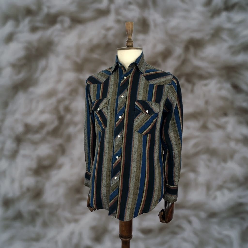 Wrangler Wrangler Multicolor Strip(ed) Cotton Western Shirt Mens M Button-Up Casual Snap Flap Chest Pockets 21.7" Chest 74cm Length Size US M / EU 48-50 / 2 - 1 Thumbnail