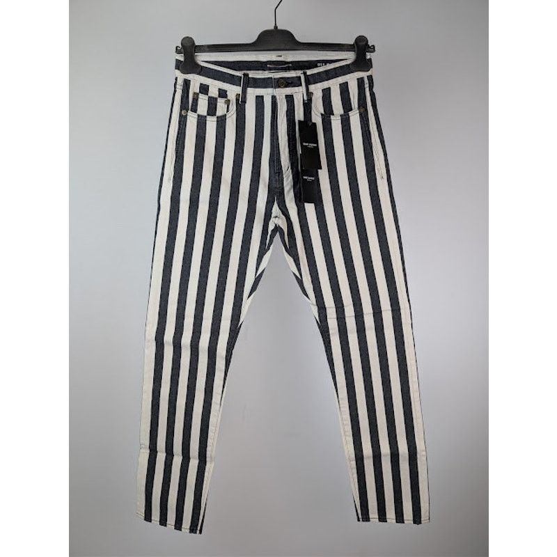 Saint Laurent Paris o1rshd1 Fold Bespoke Stripe Straight Denim Jeans Black/White Size US 30 / EU 46 - 1 Thumbnail