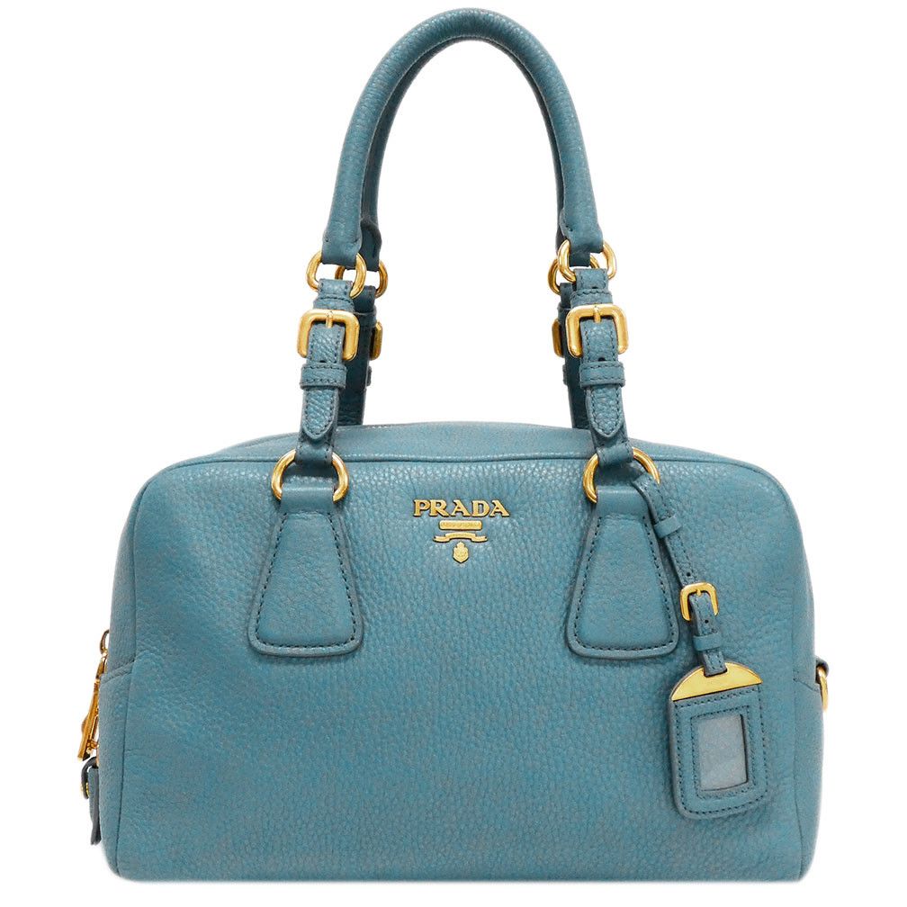 Prada Vit.daino Mini Boston Bag Leather Blue