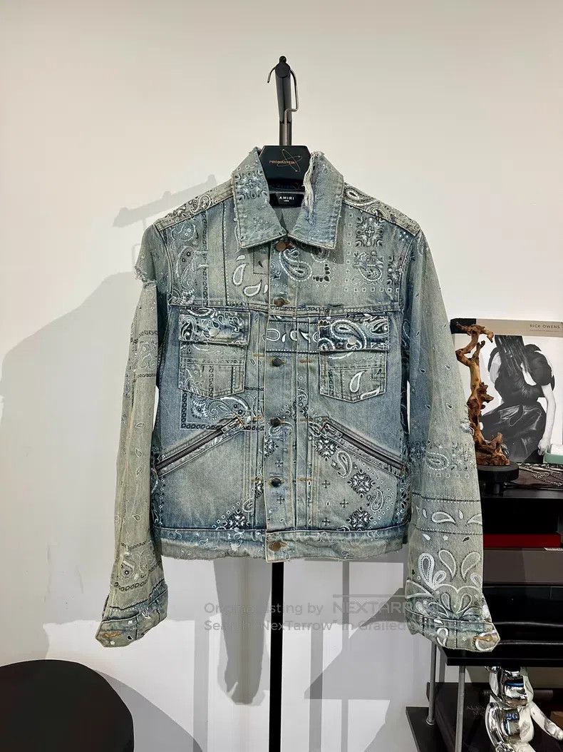 Amiri Amiri Cashew flower water-washed distressed denim jacket Size US L / EU 52-54 / 3 - 1 Thumbnail
