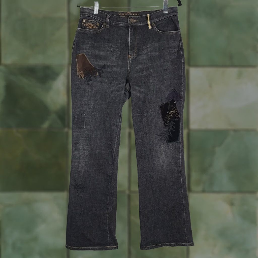 Ralph Lauren Ralph Lauren LRL Jeans Womens 10 Black Patchwork Embroidered Boho Y2K 31x28 Jeans Size 32" / US 10 / IT 46 - 1 Thumbnail