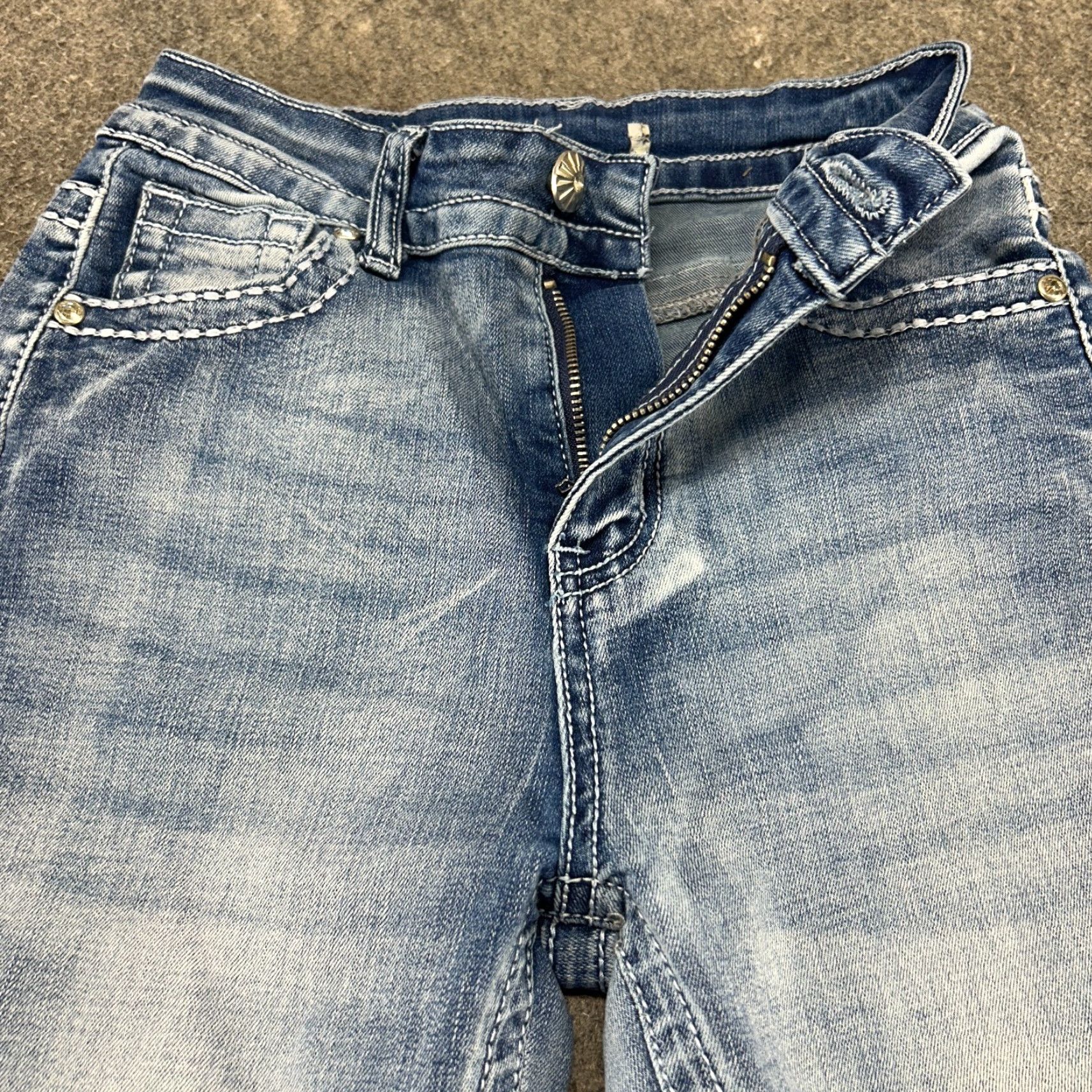 Vintage VINTAGE Jeans Womens 1 Blue Bootcut Flare Thick Stitch Studded 90s Grunge Denim Cotton 5-Pocket Inseam 31 Y2Kściej Size 42" / US 20 - 4 Thumbnail