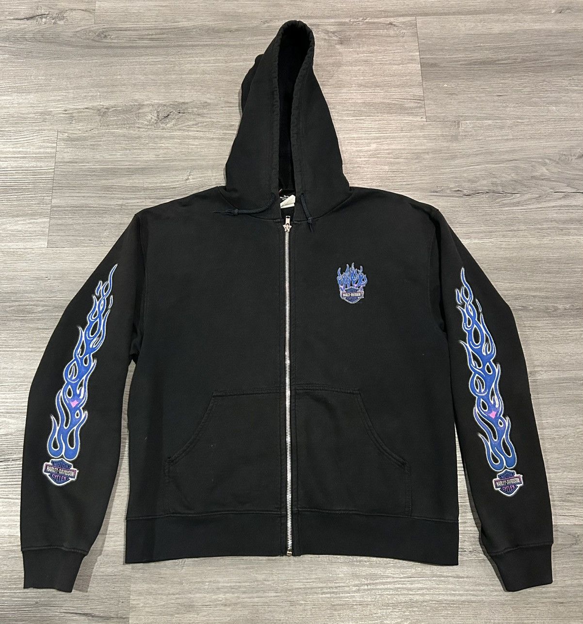 Harley Davidson Vintage Harley Davidson Flame 1/4 Zip Up Hoodie
