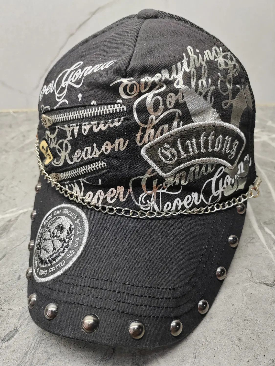 image of Trucker Hat x Vintage Skulls Patches Distressed Style Cap Hat in Mix, Men's