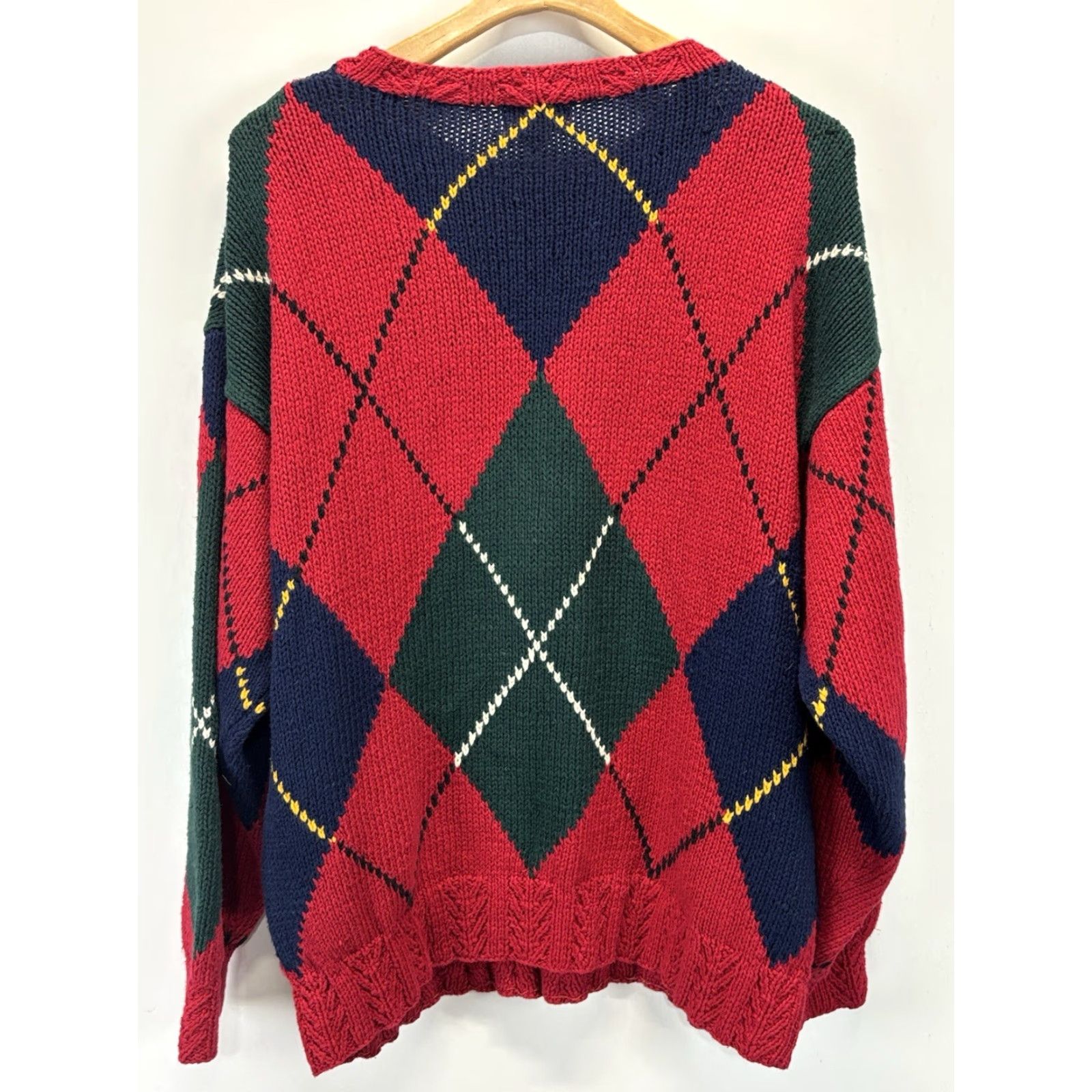 Vintage VINTAGE The Fox Collection Argyle Sweater XL Mens Red Preppy Heavyweight Grandpa Crew Neck Pullover Knit Chunky-Cotton Blend Size US XL / EU 56 / 4 - 3 Thumbnail