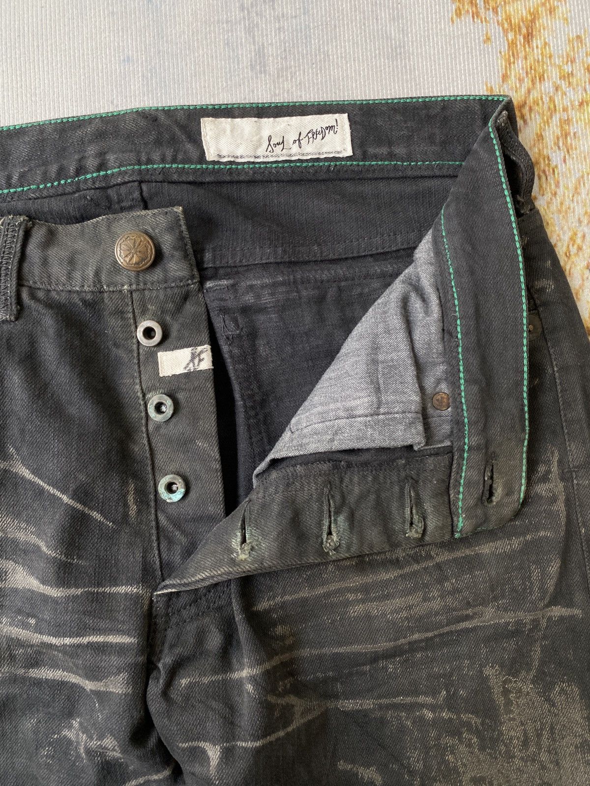 If Six Was Nine Flared Baggy Soul Of Freedom Waxed Denim Size US 33 - 16 Thumbnail