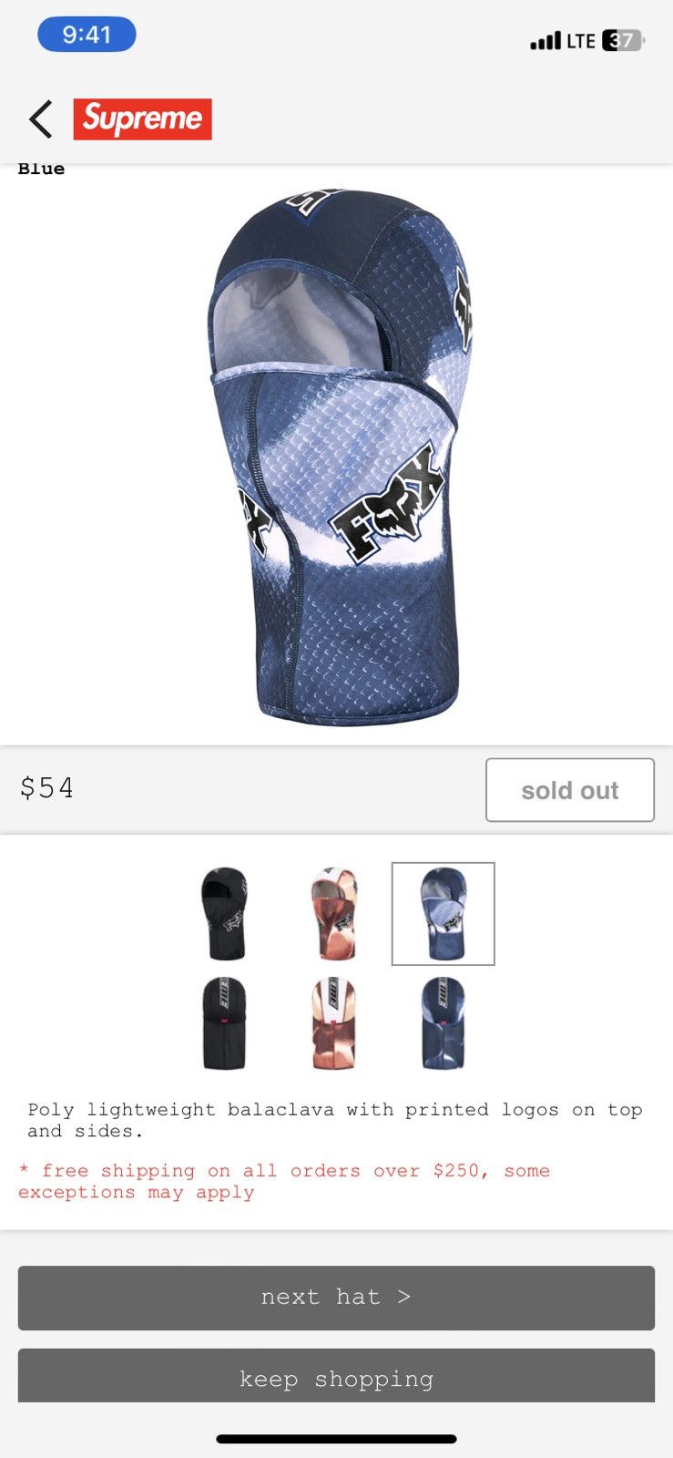 Supreme Fox Racing Lightweight Balaclava Blue