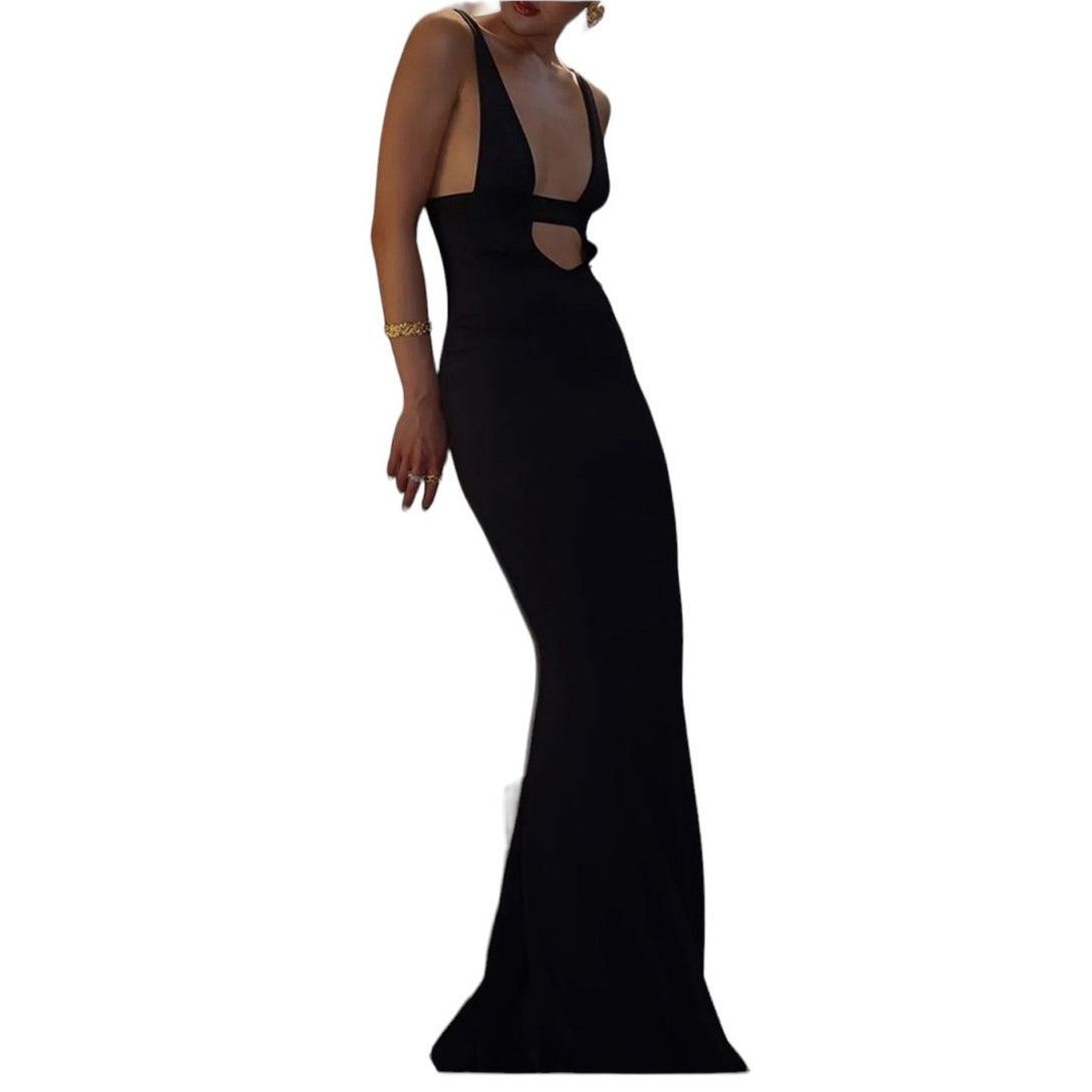 Other Black Solid Cutout Cami Sleeveless Keyhole Long Dress M Size M / US 6-8 / IT 42-44 - 3 Thumbnail
