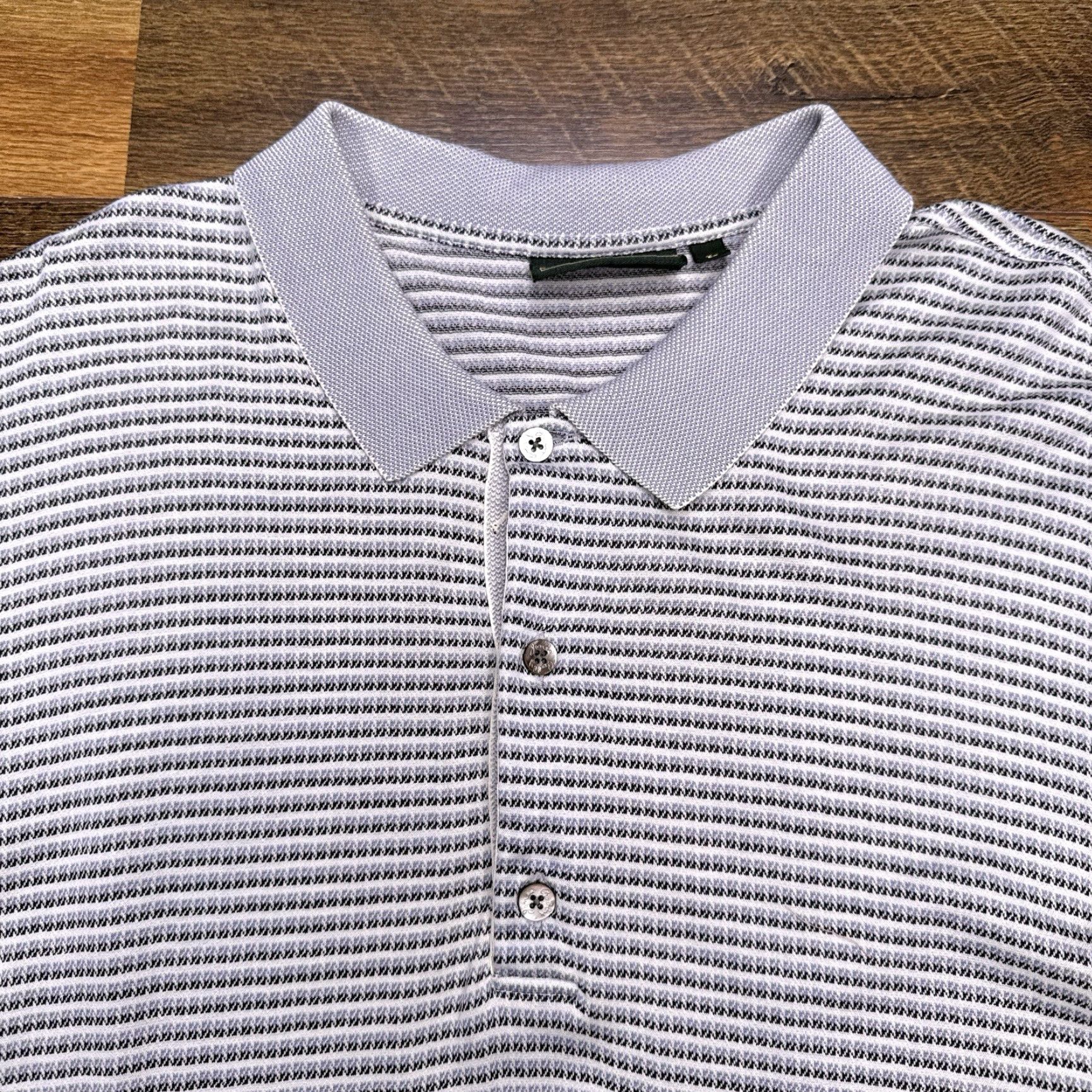 Vintage VINTAGE Bobby Jones Polo Shirt Mens L Gray Striped Italy 90s Golf Button Collar Short Sleeve knit 100% Cotton Classic Size US L / EU 52-54 / 3 - 2 Thumbnail