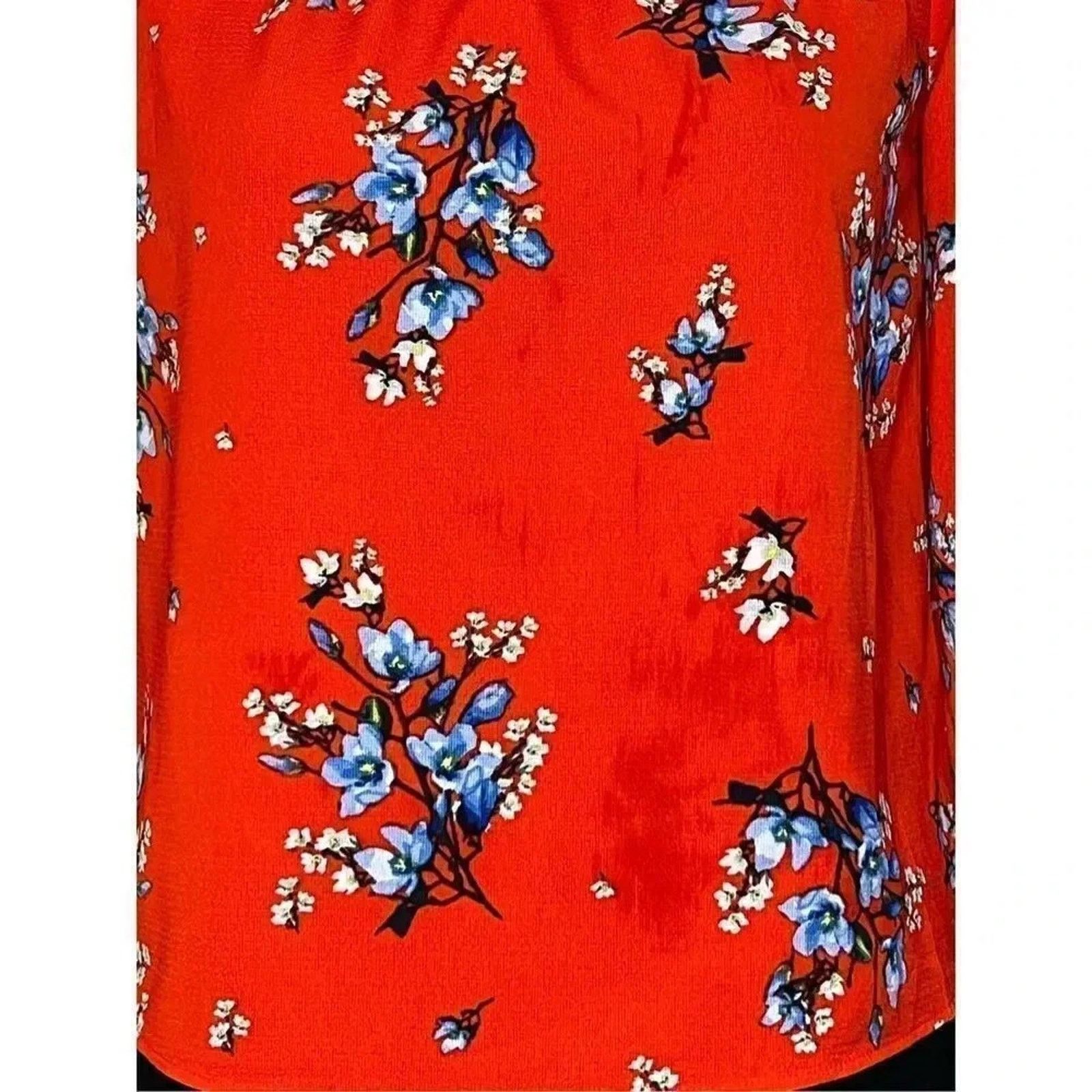 Divided H&M Divided Red Floral Off Shoulder Boho Festival Blouse 6 Size M / US 6-8 / IT 42-44 - 2 Thumbnail