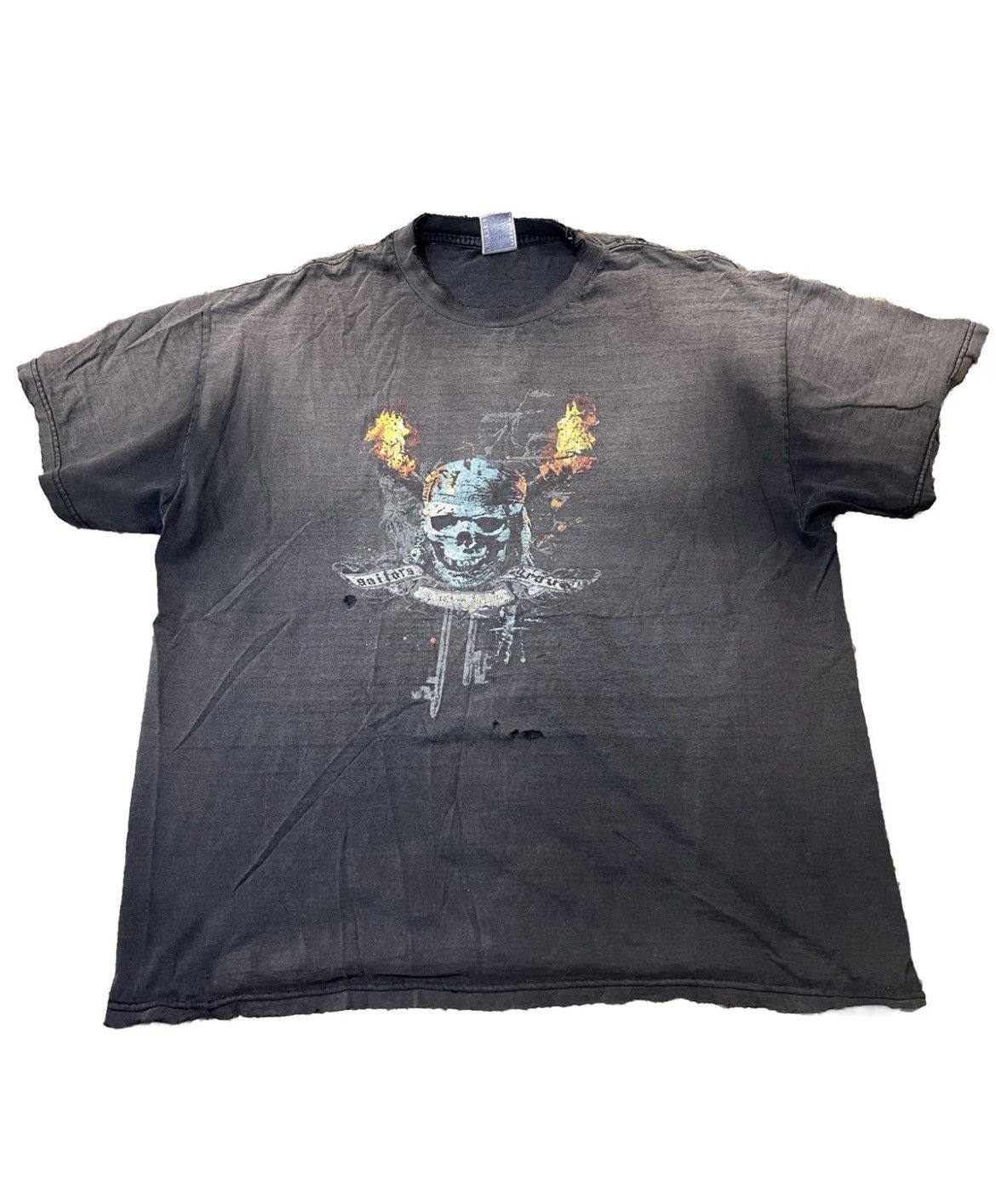 Japanese Brand × Vintage Vintage Skull Distressed Sun Faded Ripped Tee Y2K 90s Biker Size US XL / EU 56 / 4 - 1 Thumbnail