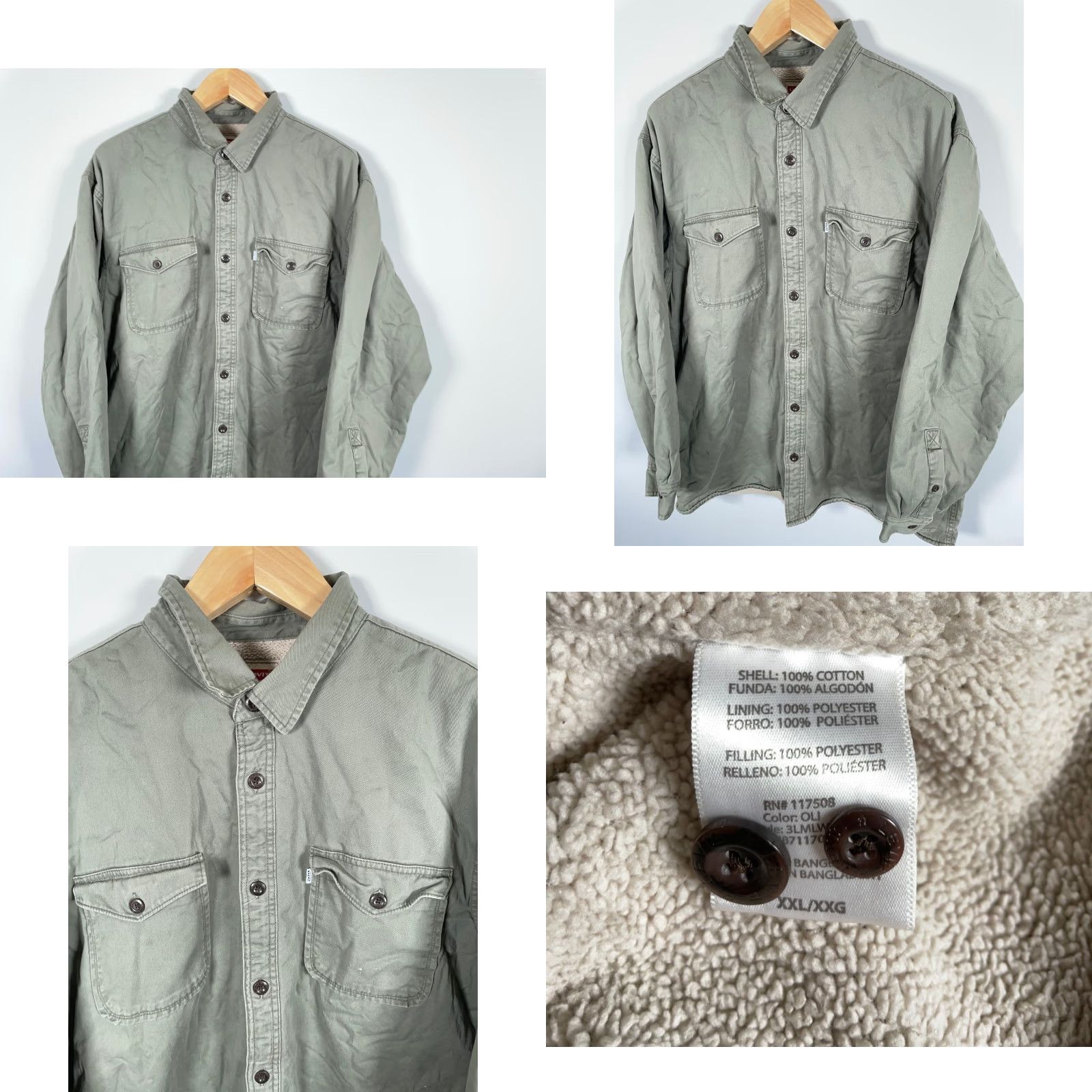 Levi's VINTAGE Levi's Shirt Jacket 2XL Green Sherpa Lined Workwear Distressed Men’s Shirt Jacket Size US XXL / EU 58 / 5 - 9 Thumbnail