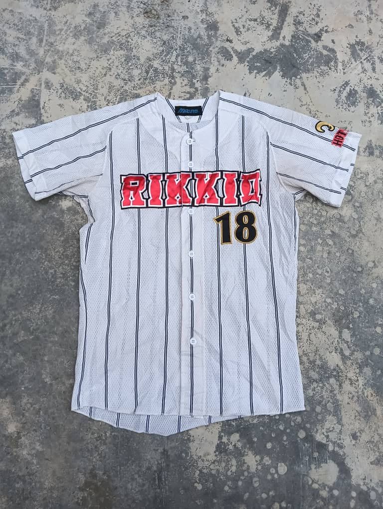 image of Vintage Mizuno Rikkio Baseball Jersey Shirt in White, Men's (Size Medium)