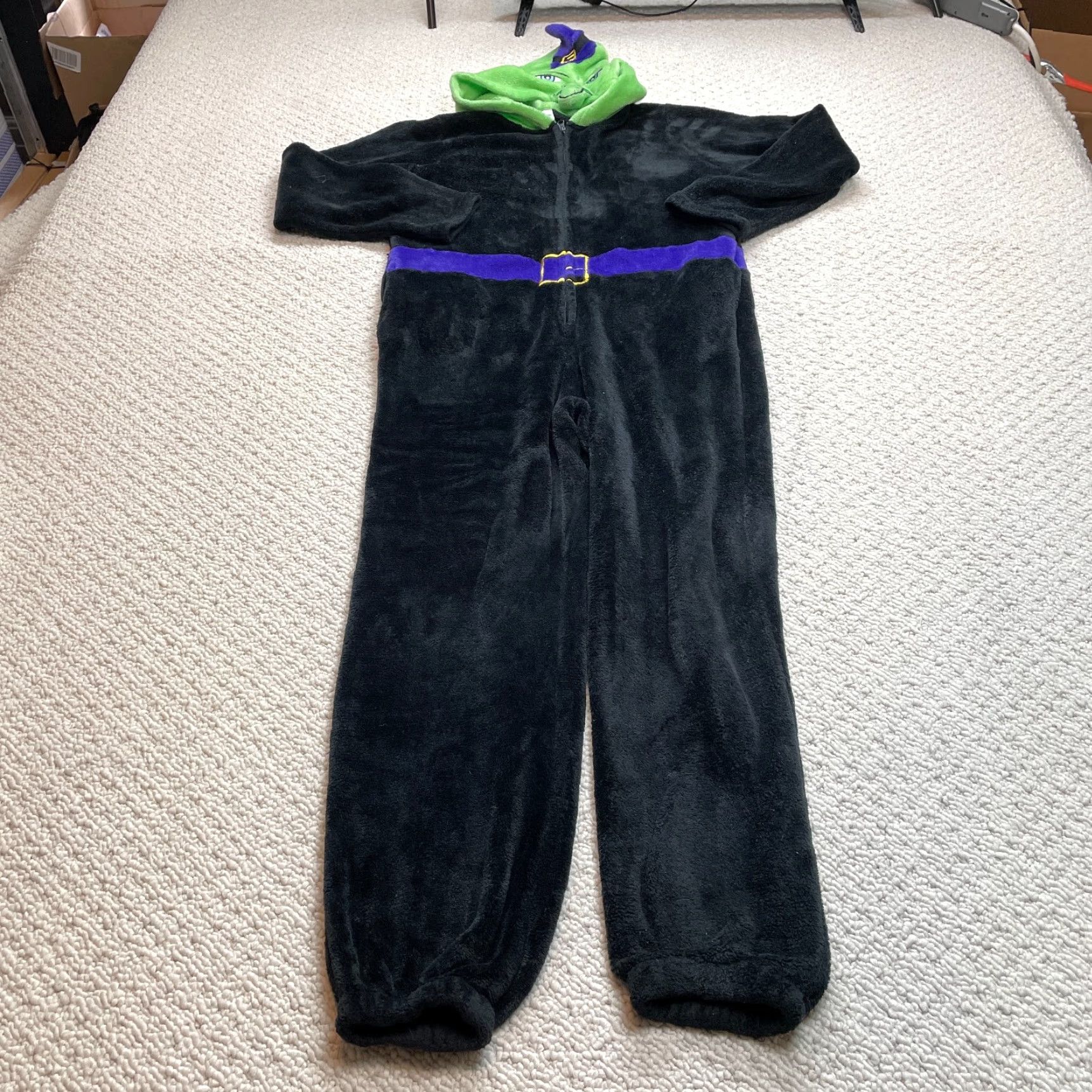 Vintage Body Candy One Piece Hooded Pajama Plush Character Body Candy Black Witch Costume Large Size L Womens Halloween Hooded One Piece Pattern Solid Zipper Size ONE SIZE - 2 Thumbnail