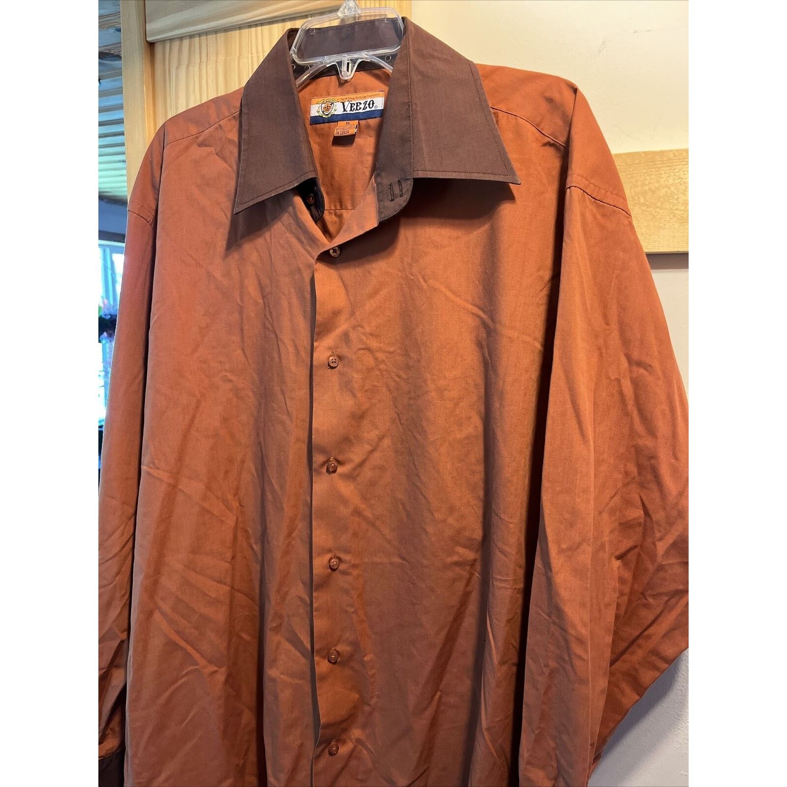 Other Veezo Men’s XL Orange Brown LS Button Polyester Blend Shirt Size US XL / EU 56 / 4 - 7 Thumbnail