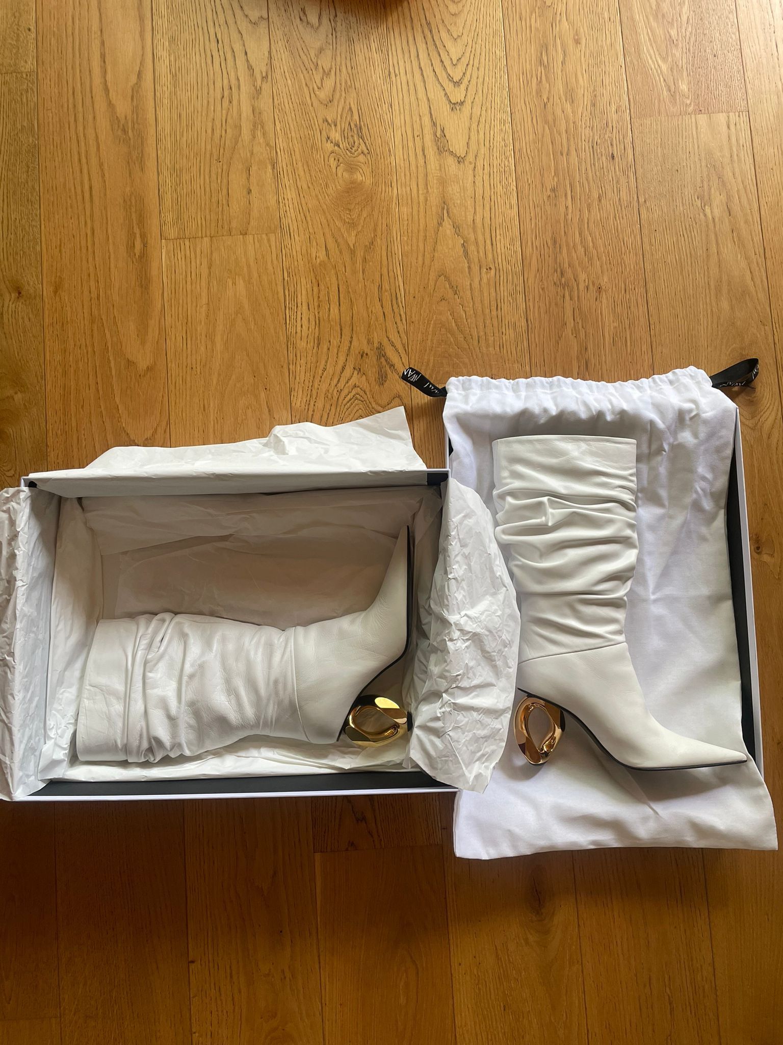 JW Anderson JW Anderson Chain Heel Boot Slouching White Gold Size US 9 / IT 39 - 1 Thumbnail