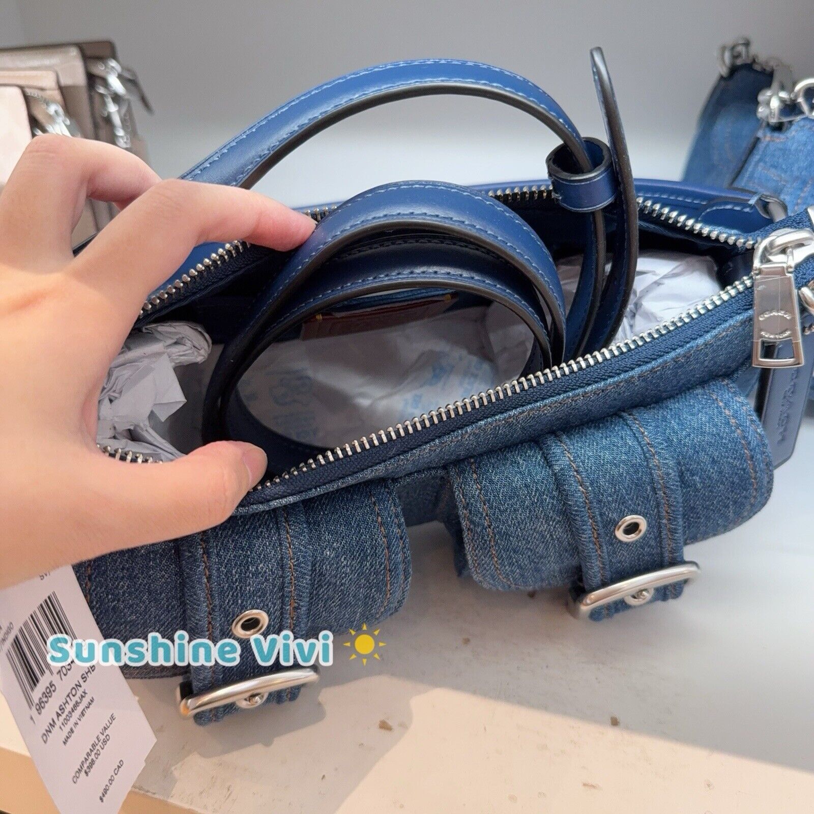 Coach NWT Coach Ashton Bag In Signature Denim CAK44 Silver/Indigo Size ONE SIZE - 4 Thumbnail