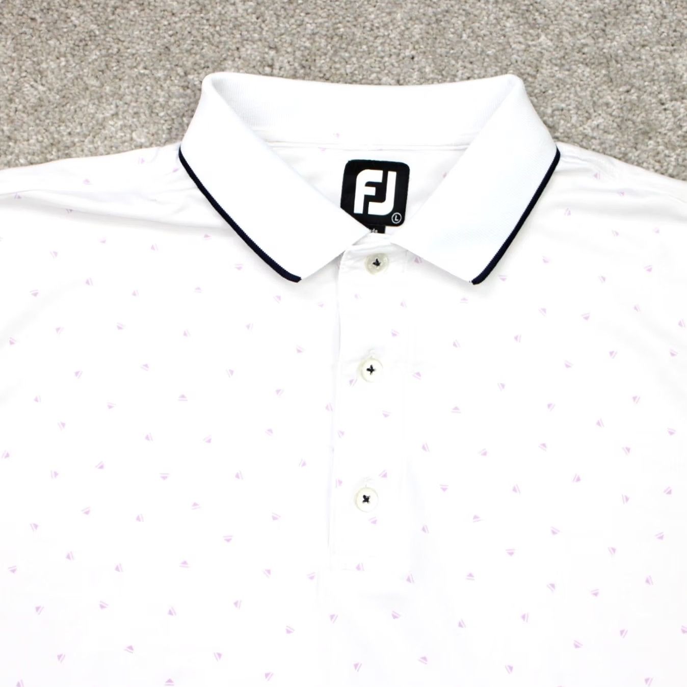 Footjoy FootJoy Polo Shirt Mens Large White All Over Print S/S Geometric 88% Polyester 12% Spandex Golf Sports Size US L / EU 52-54 / 3 - 6 Thumbnail