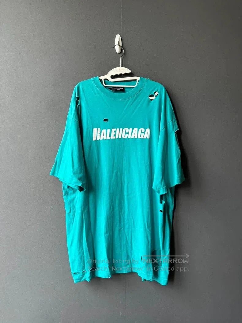 Balenciaga Distressed Logo Short Sleeve T-shirt.