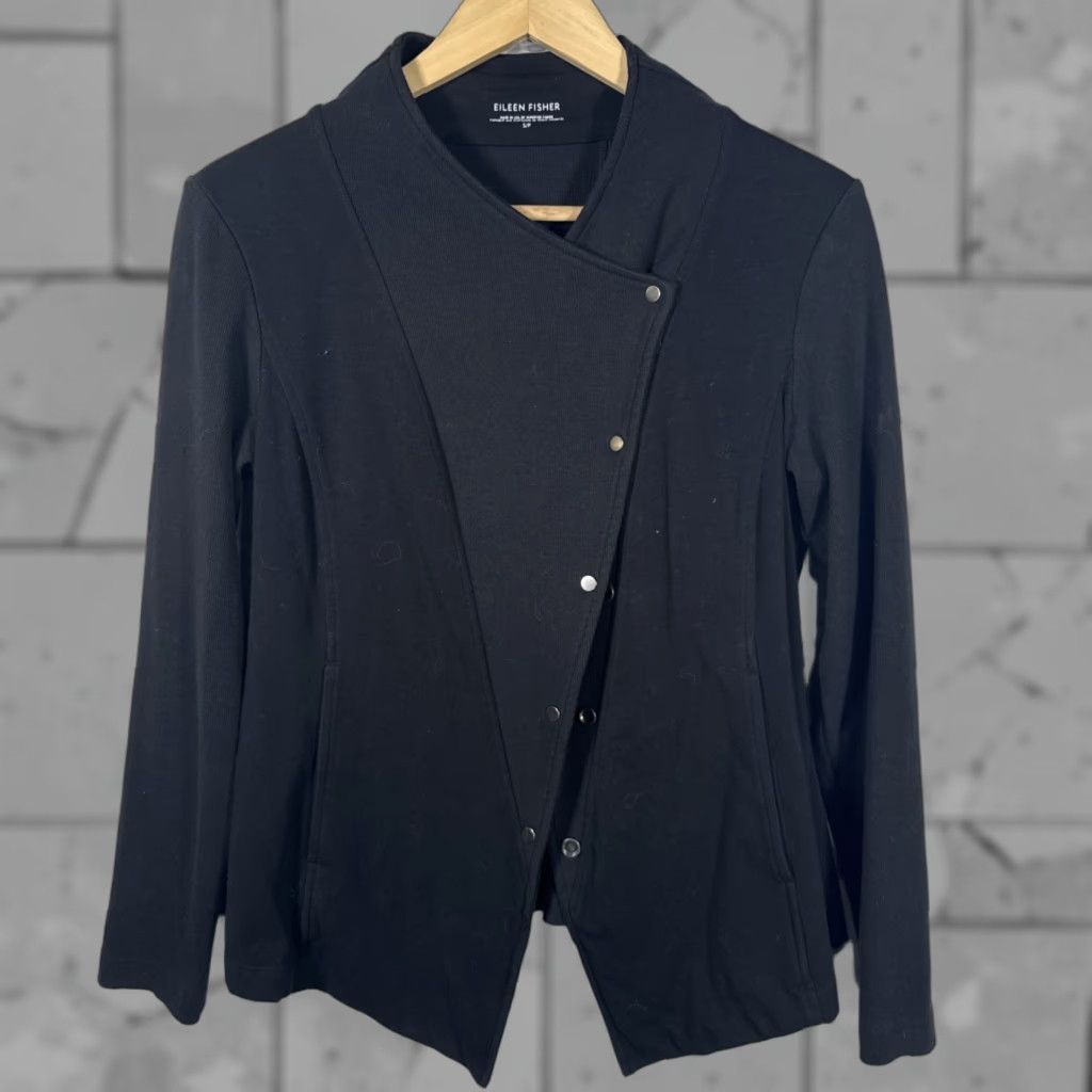 Eileen Fisher Eileen Fisher Black Snap Button Jacket Womens Organic Cotton Blend Size S/P Size S / US 4 / IT 40 - 1 Thumbnail