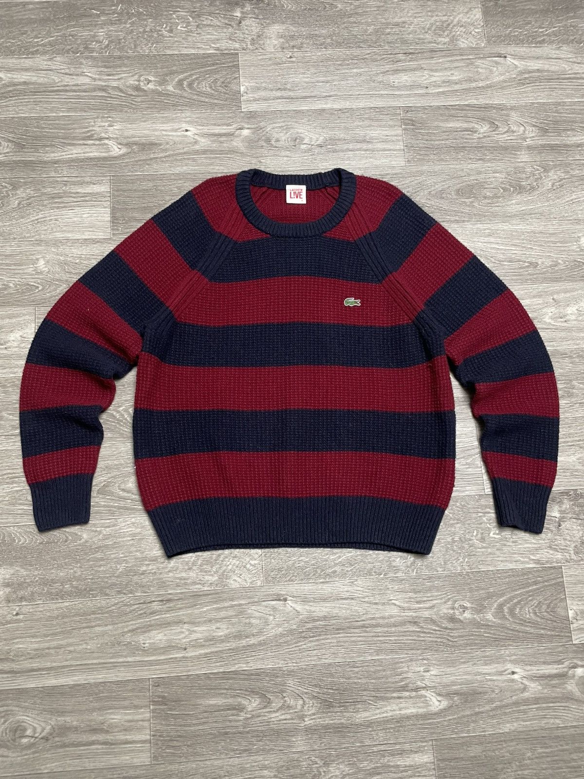 Lacoste Vintage Lacoste LIVE Blue/Burgundy Striped Knit Wool Sweater Size US L / EU 52-54 / 3 - 1 Thumbnail