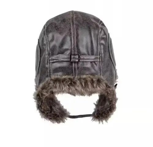 Other Russian Style Grey Faux Leather Fur Winter Hat Size ONE SIZE - 4 Thumbnail