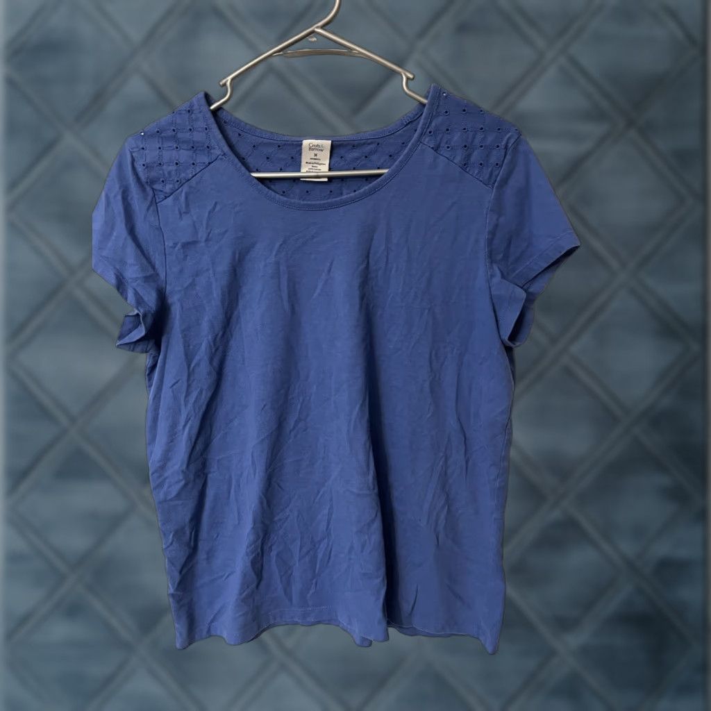 Croft & Barrow VINTAGE Croft & Barrow Round Neck Short Sleeve T-Shirt Blue Women’s Cotton 100% M Regular Stripe Size M / US 6-8 / IT 42-44 - 1 Thumbnail