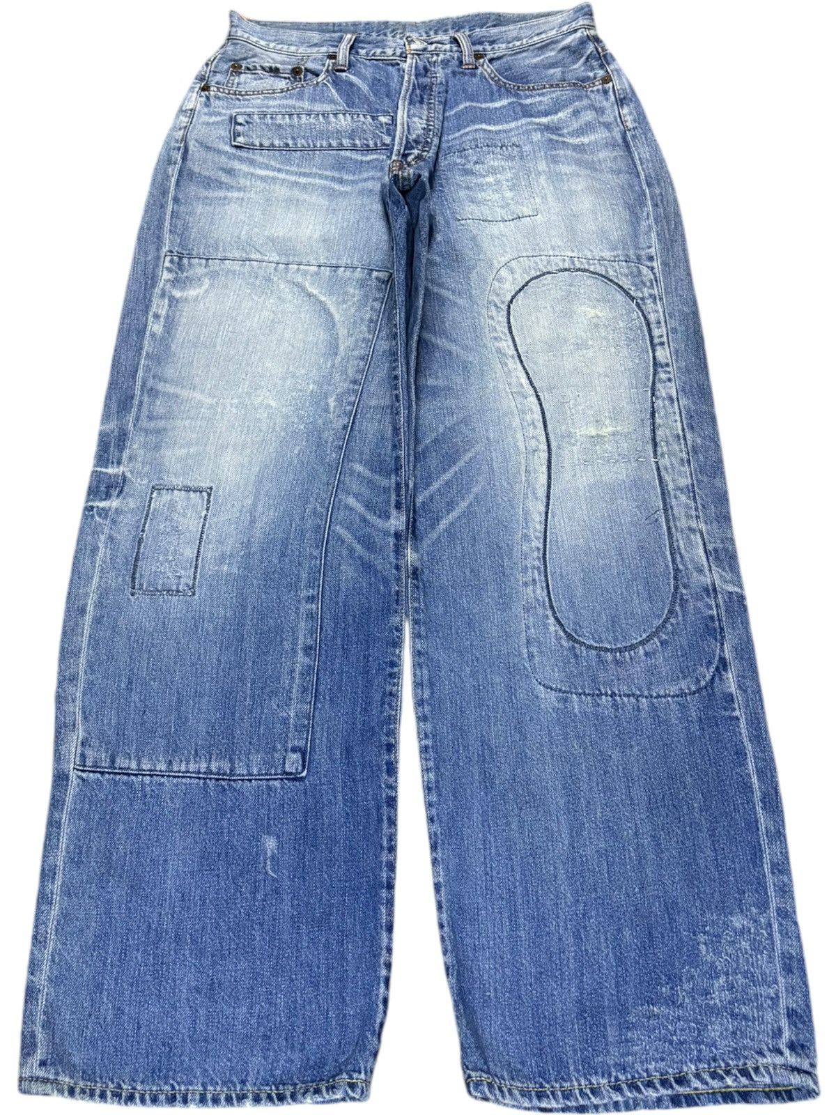 Japanese Brand Vintage Japanese Brand Faded Blue Wash Patched Baggy Jeans Size US 31 - 1 Thumbnail