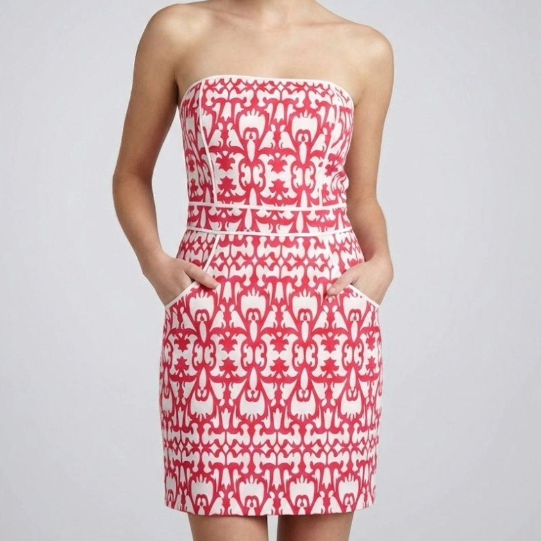 Other Laundry Brocade White Pink Strapless Sheath Dress Womens 10 Size L / US 10 / IT 46 - 2 Thumbnail