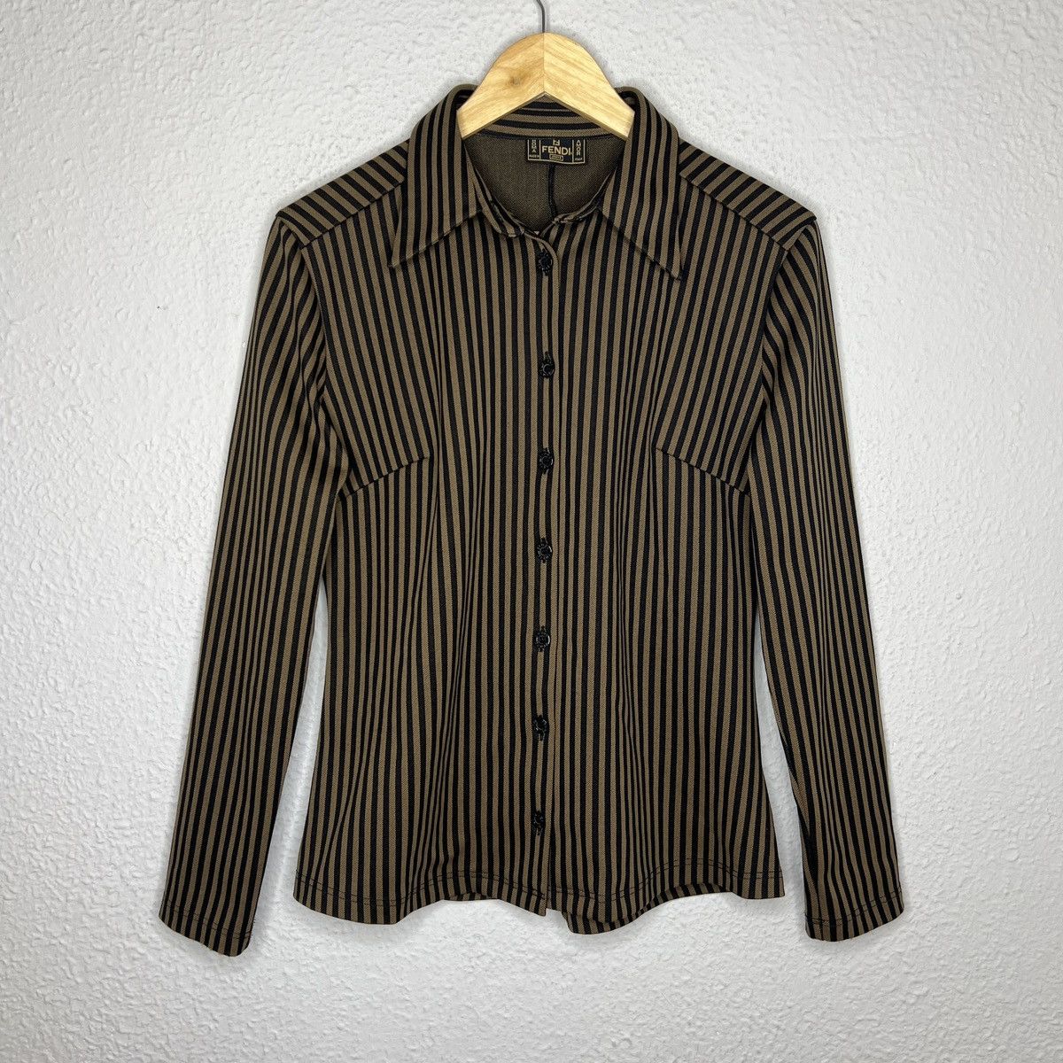 Fendi Fendi Monogram Zucca Striped Shirt Button Up Brown Black Size M / US 6-8 / IT 42-44 - 1 Thumbnail