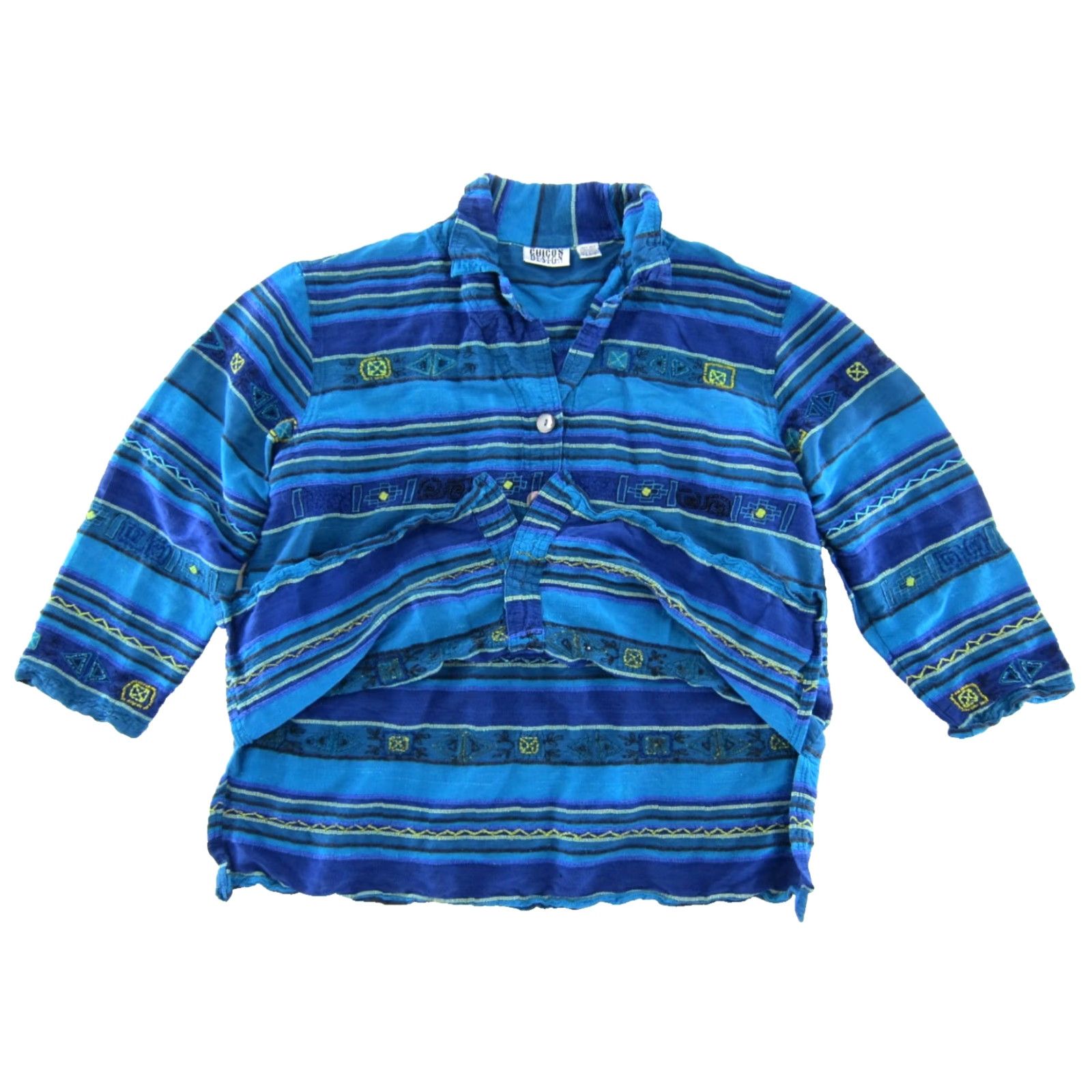 Vintage Chico's Design Blouse 3/4 Sleeve Button Down Silk Blue Stripe Shirt Womens L (2/L) Size L / US 10 / IT 46 - 4 Thumbnail