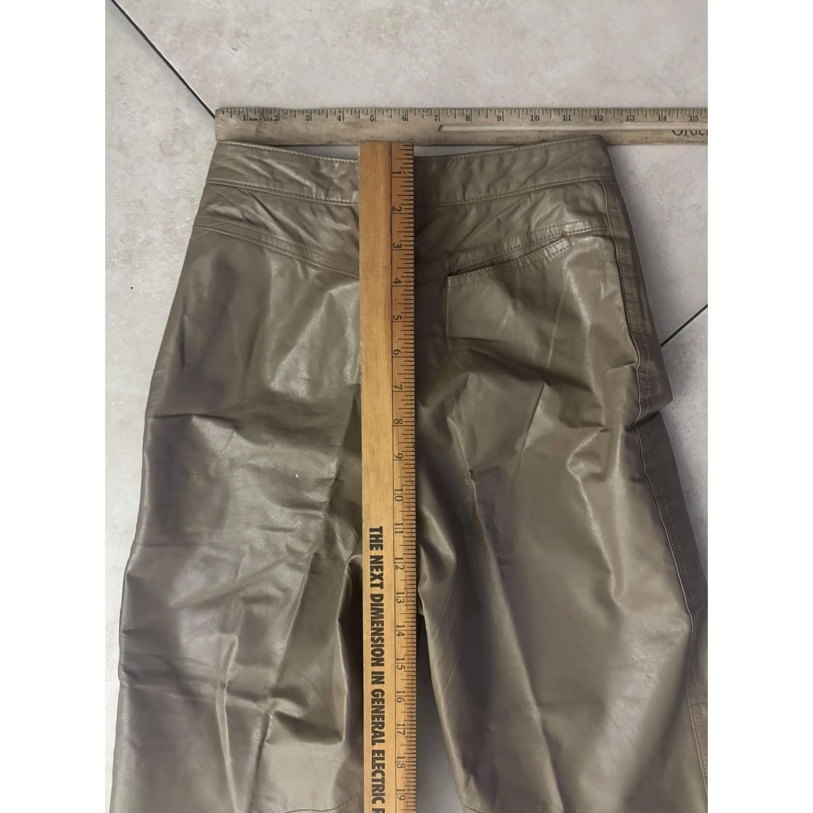 Vintage Vakko Pants Womens 29 Beige Leather Straight Leg Dress Trousers Zip Lined Size 29" - 6 Thumbnail