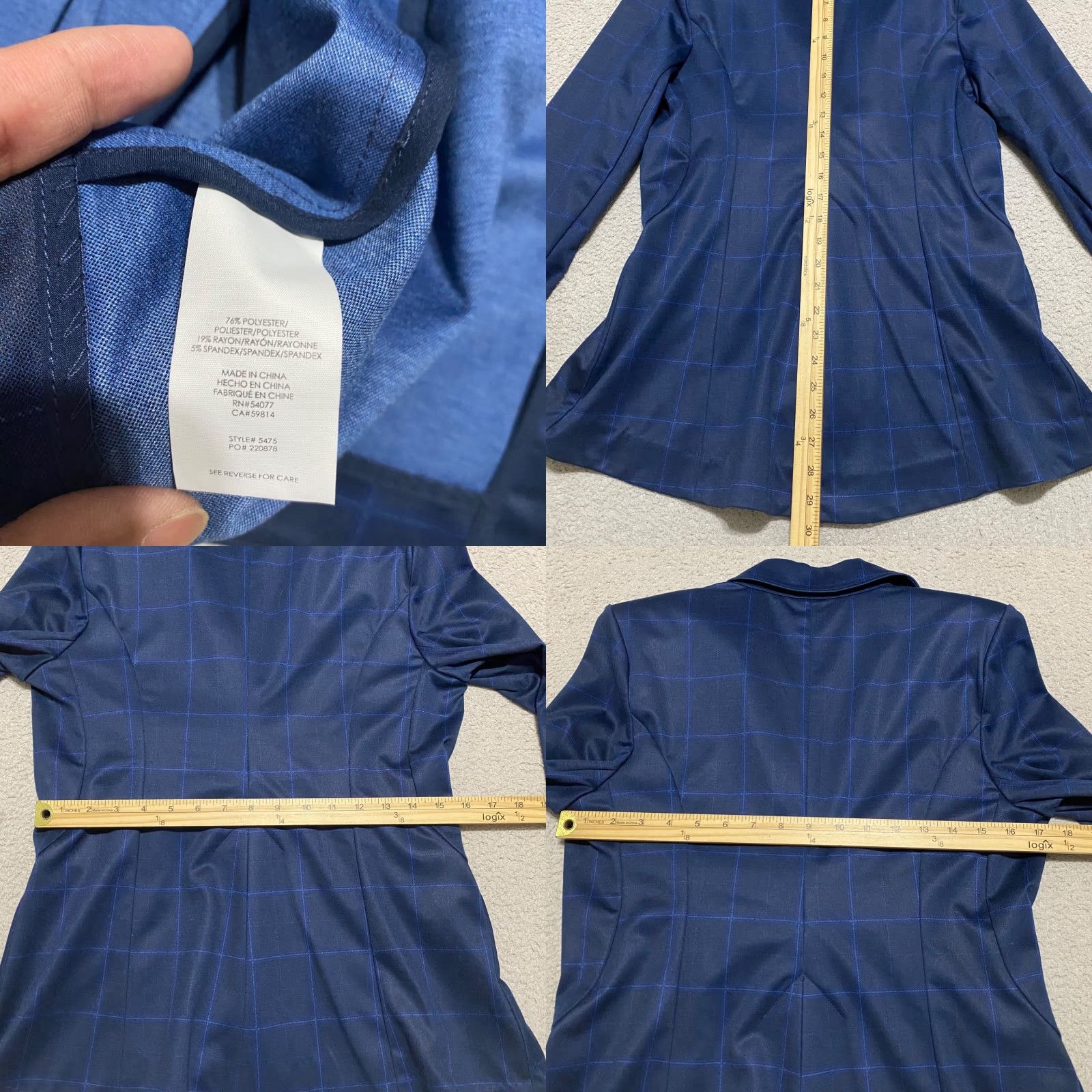 Vintage CAbi Womens Blazer 6 Blue Plaid Windowpane 1 Button Lightweight Size M / US 6-8 / IT 42-44 - 8 Thumbnail