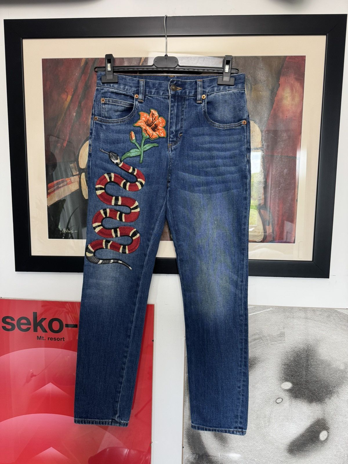 Gucci Gucci Snake Floral Denim Pant Designer Jeans Archive Rare Size US 26 / EU 42 - 1 Thumbnail
