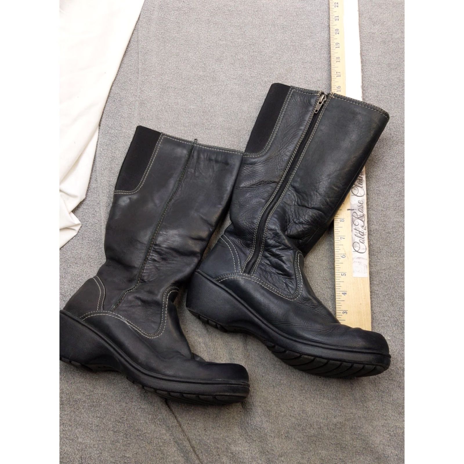 Vintage LL Bean Boots Womens 9.5 Black Leather Mid-Calf Side Zip Platform Wedge Comfort Size US 10 / IT 40 - 4 Thumbnail