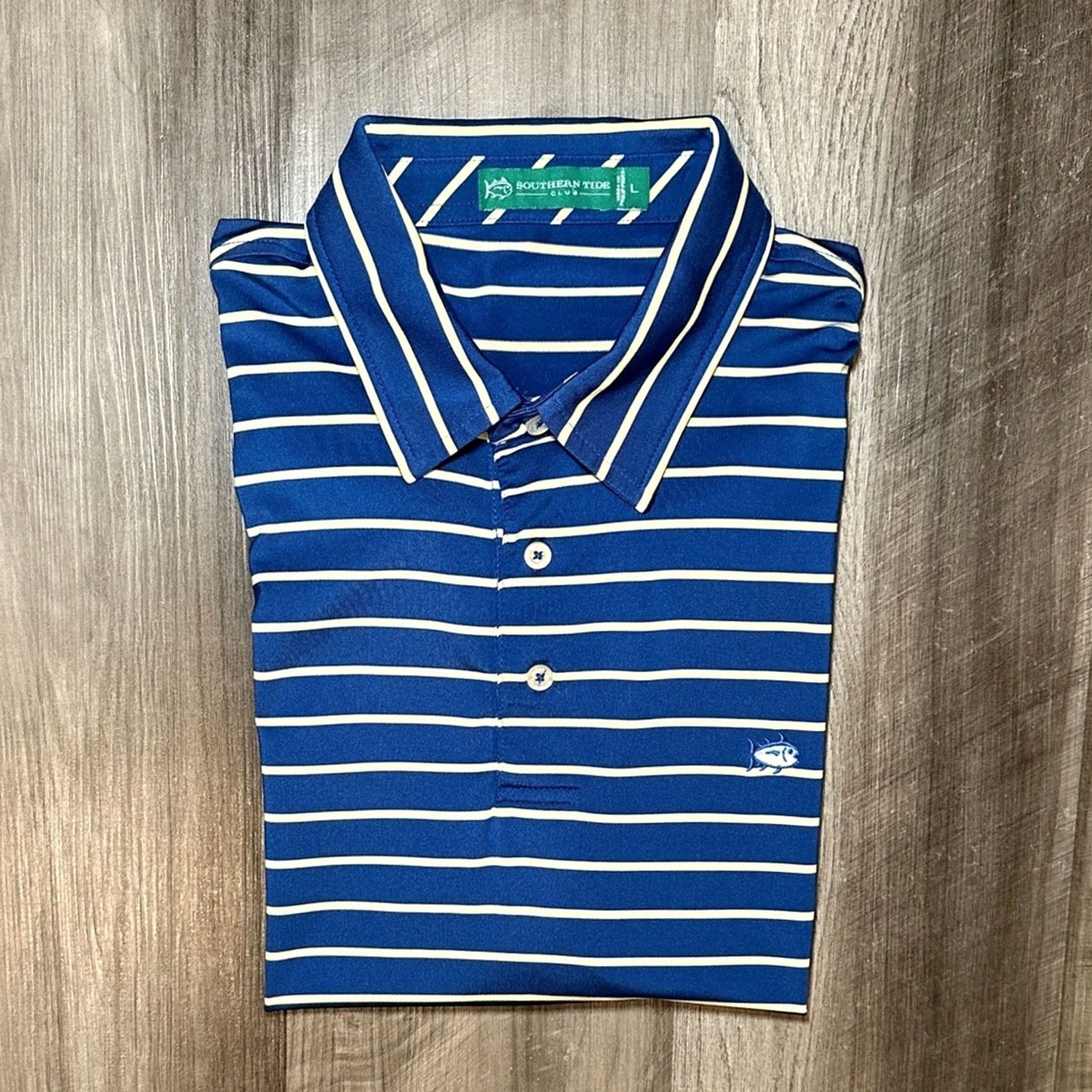 Southern Tide Southern Tide Club Performance Striped Polo Large Mens Navy Yellowish Cream Polo Shirt Size US L / EU 52-54 / 3 - 2 Thumbnail