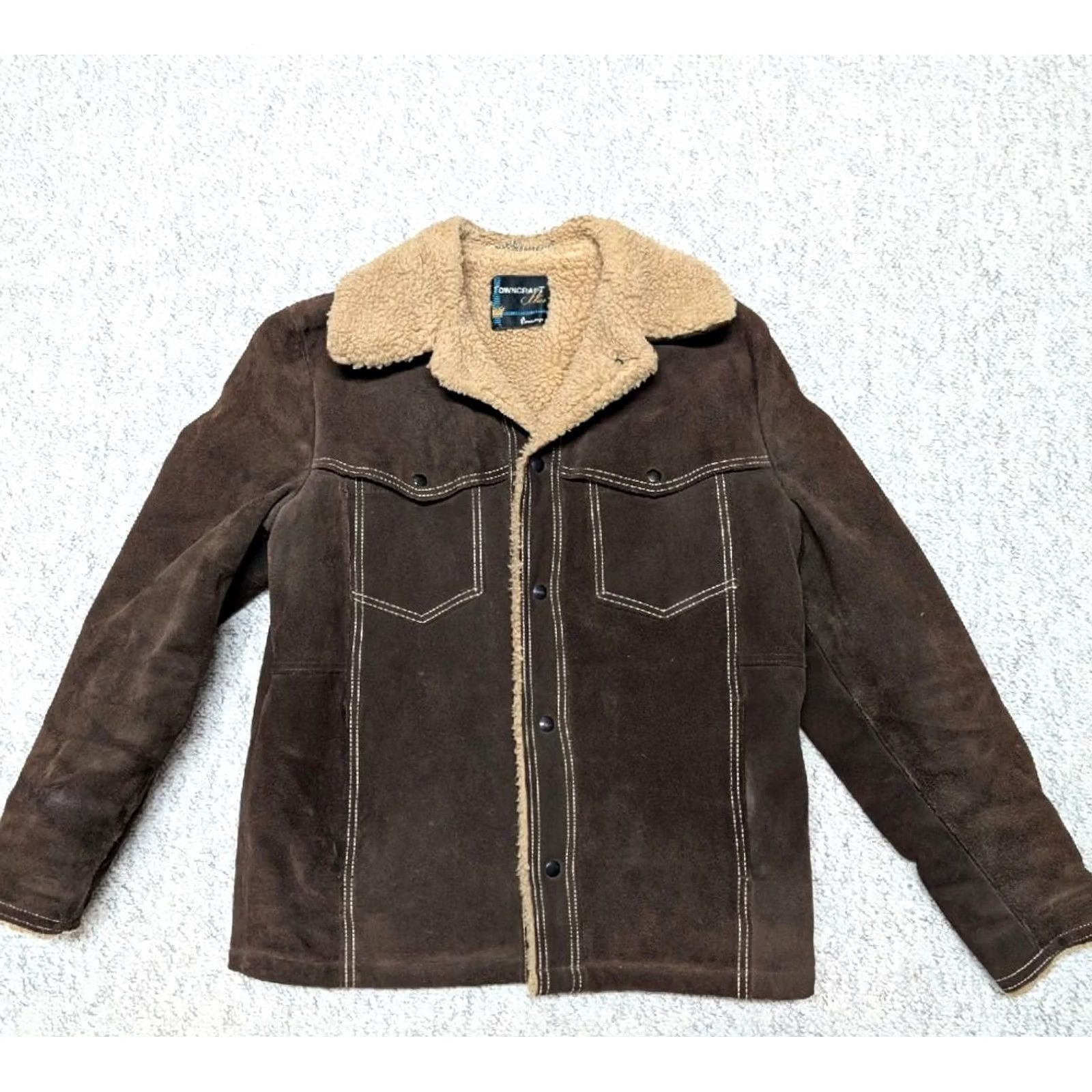 JCPenney VINTAGE WESTERN sherpa TRUCKER Jacket M brown COWHIDE split-suede cowboy Mens Size US M / EU 48-50 / 2 - 6 Thumbnail